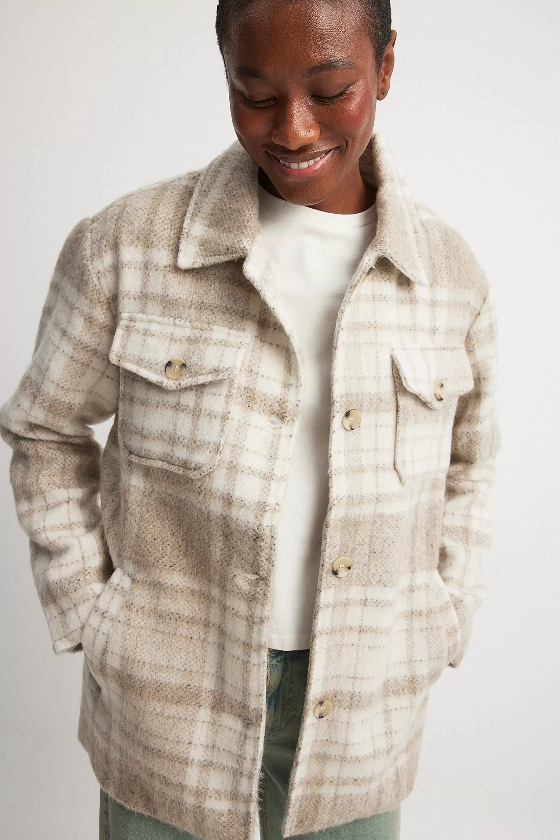 NA-KD Brushed Checked Chest Pocket Jacket Checkered