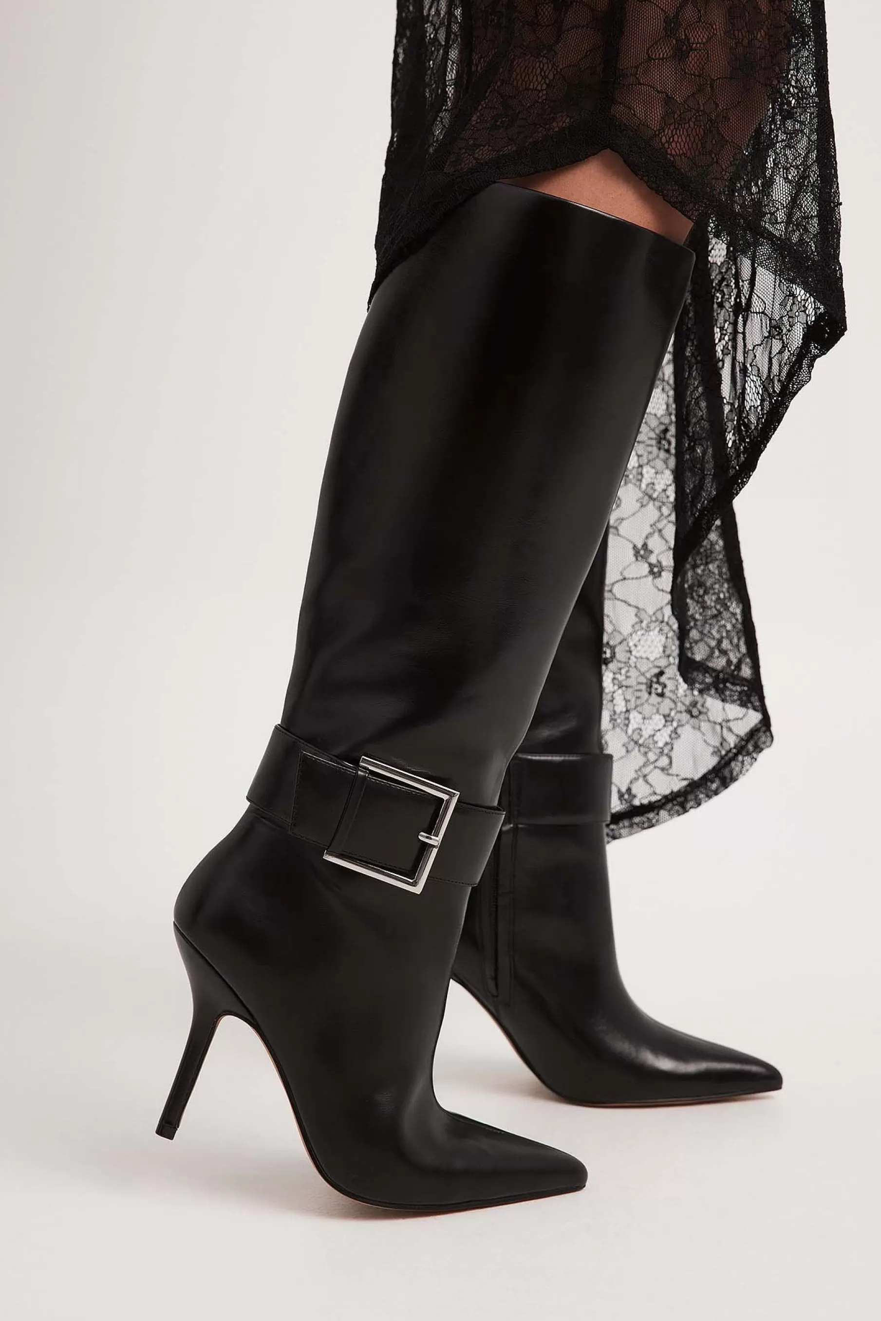 NA-KD Buckle Detail Boots Black