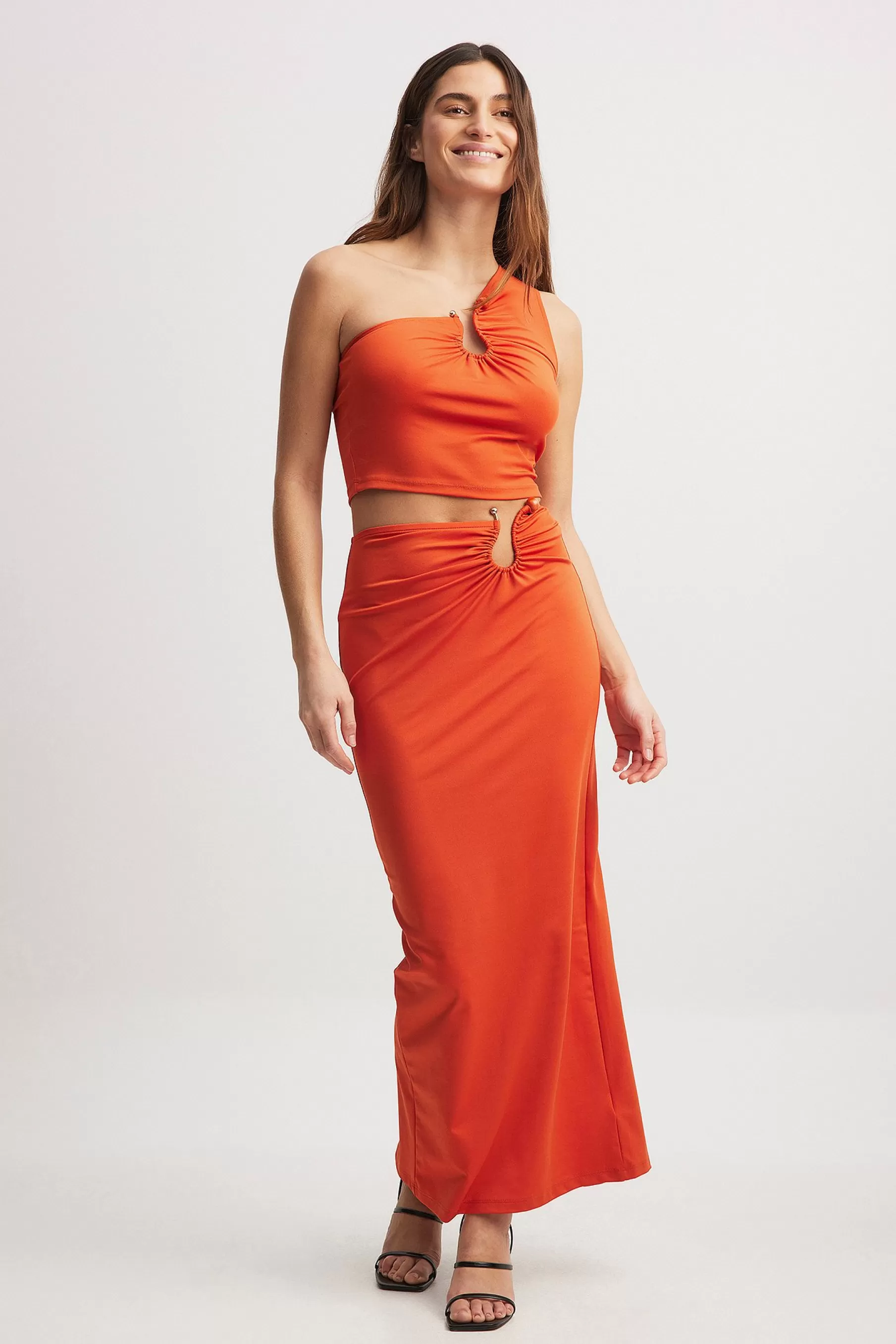 NA-KD Buckle Detail Maxi Skirt Orange