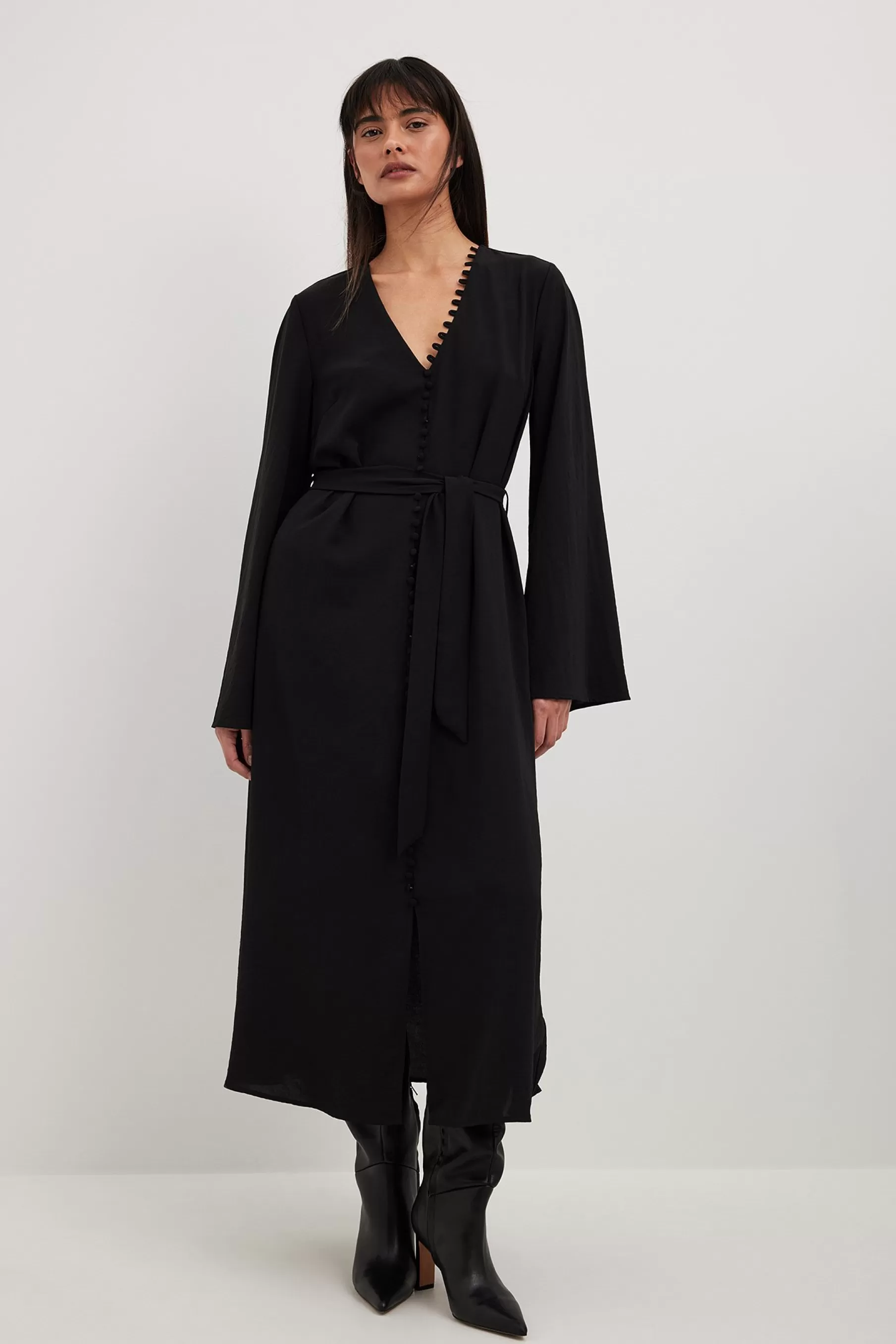 NA-KD Button Detail Maxi Dress Black