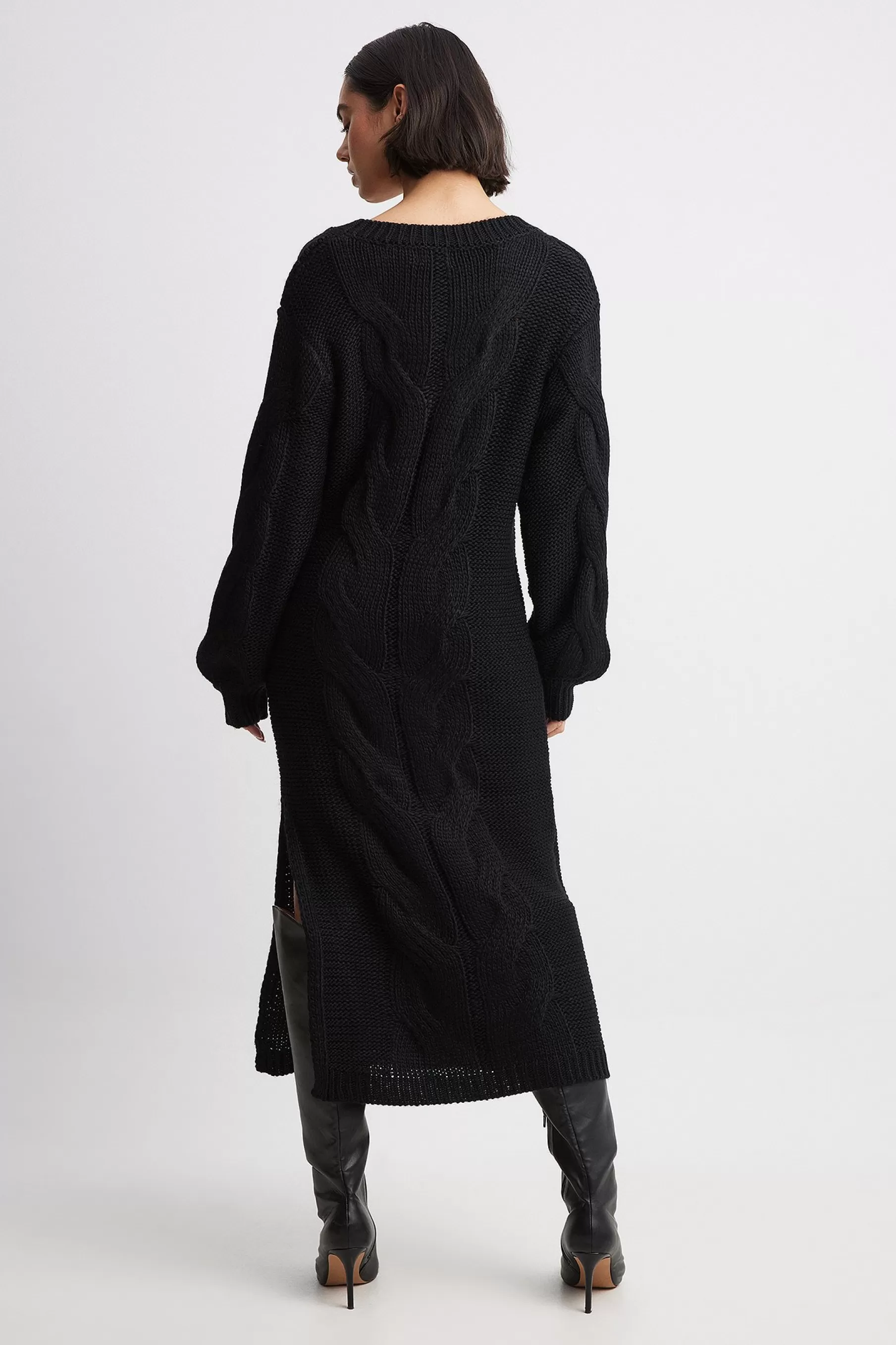 NA-KD Cable Knit Midi Dress Black