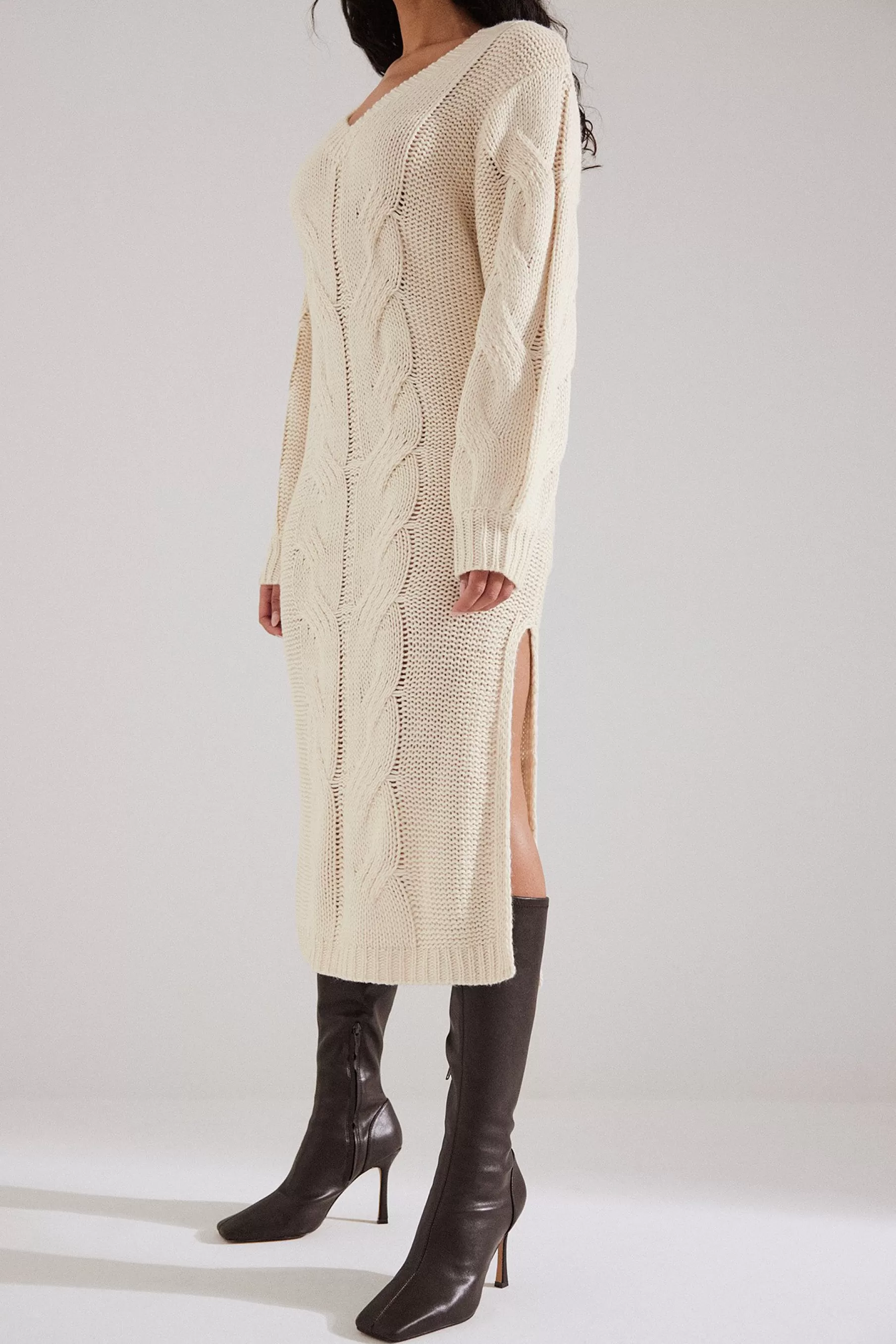 NA-KD Cable Knit Midi Dress Offwhite