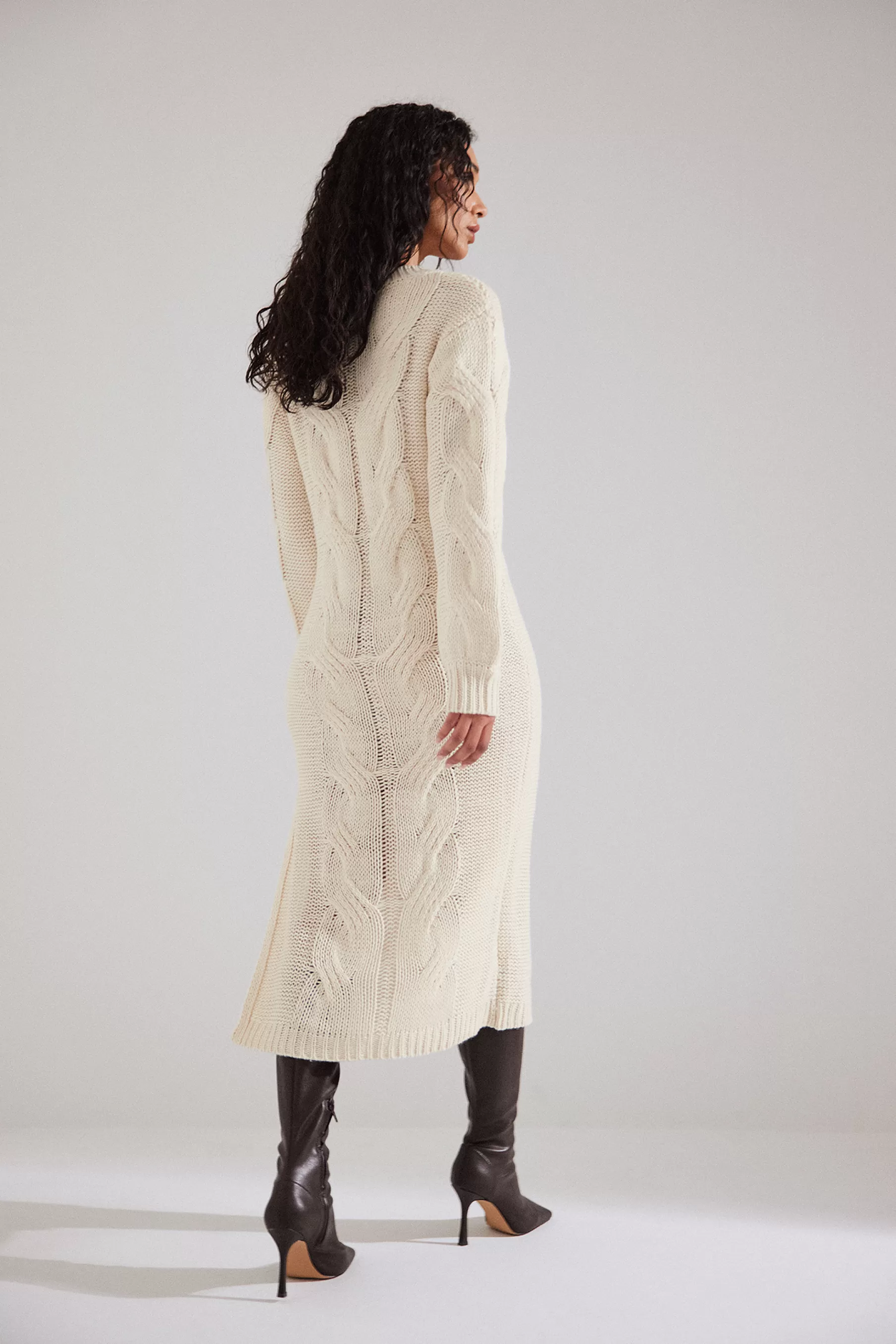 NA-KD Cable Knit Midi Dress Offwhite