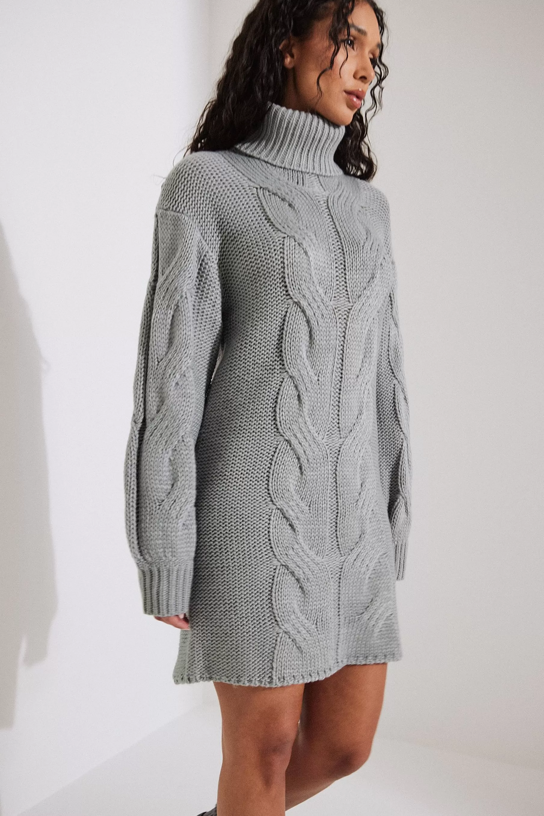 NA-KD Cable Knit Mini Dress Grey