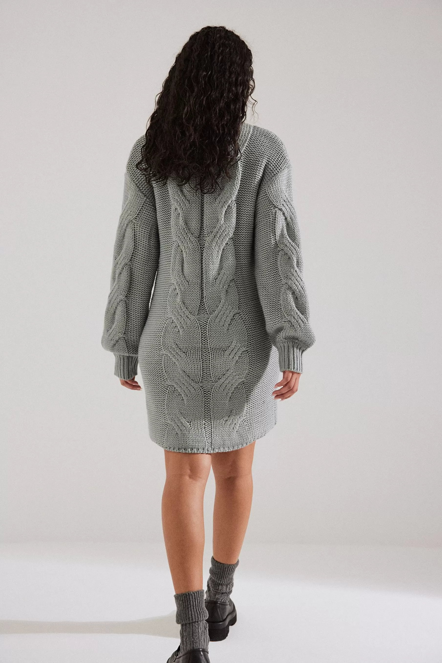 NA-KD Cable Knit Mini Dress Grey