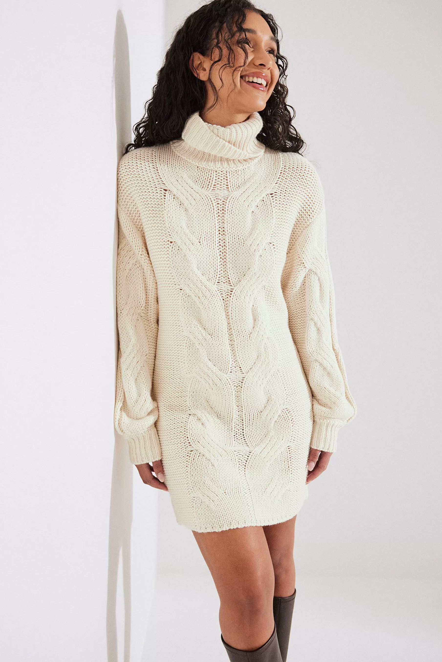 NA-KD Cable Knit Mini Dress Offwhite