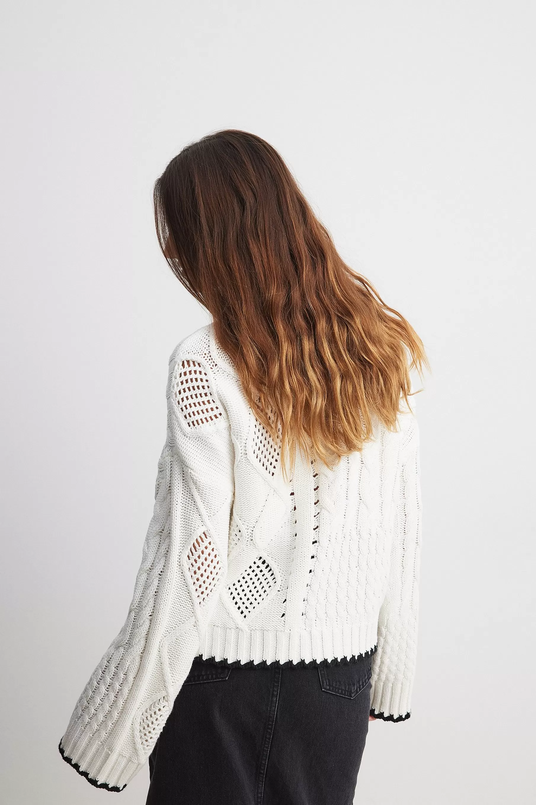 NA-KD Cable Knit Stitch Detail Sweater Offwhite