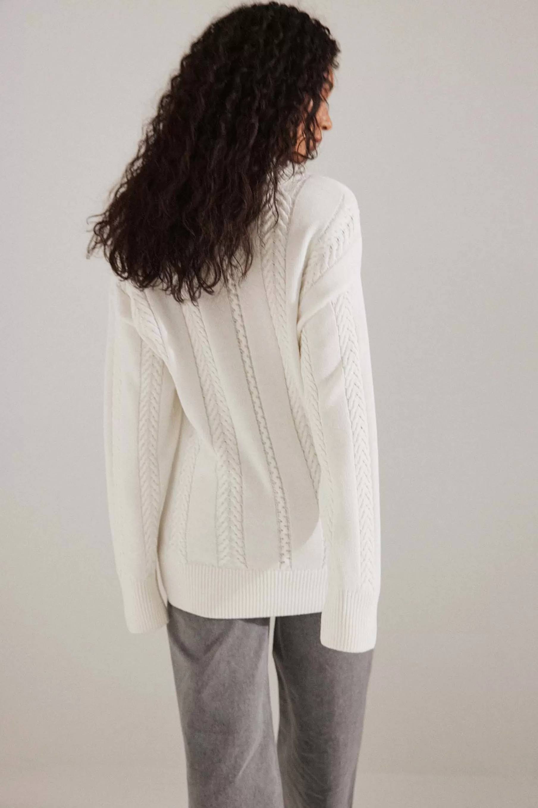 NA-KD Cable Knitted Oversized Collar Sweater Offwhite