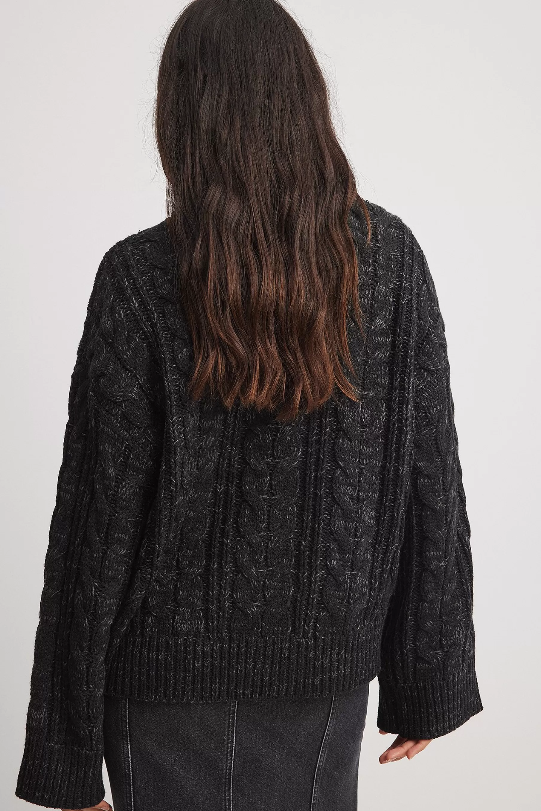 NA-KD Cable Knitted Oversized Sweater Black