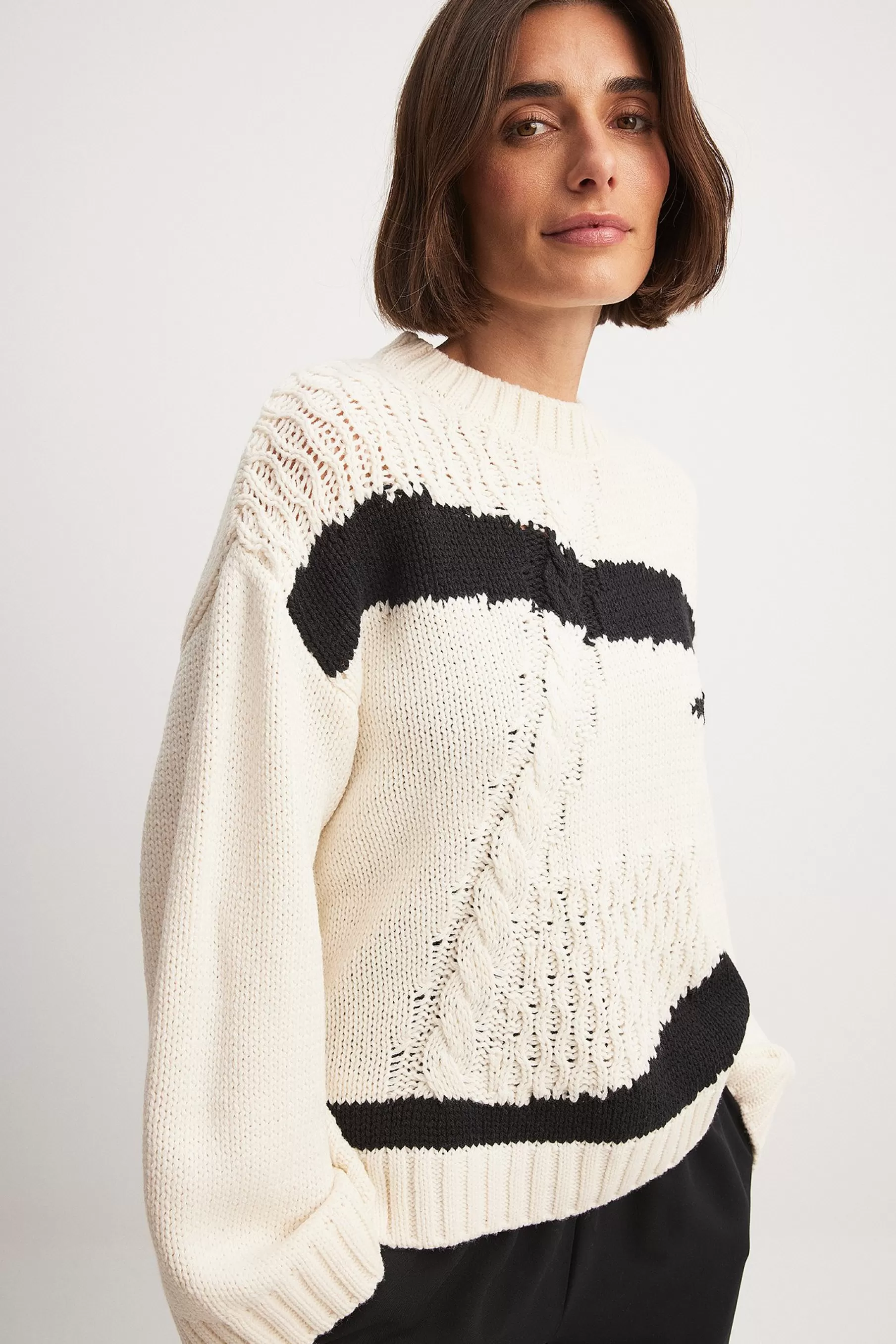 NA-KD Cable Knitted Pattern Oversized Sweater Offwhite