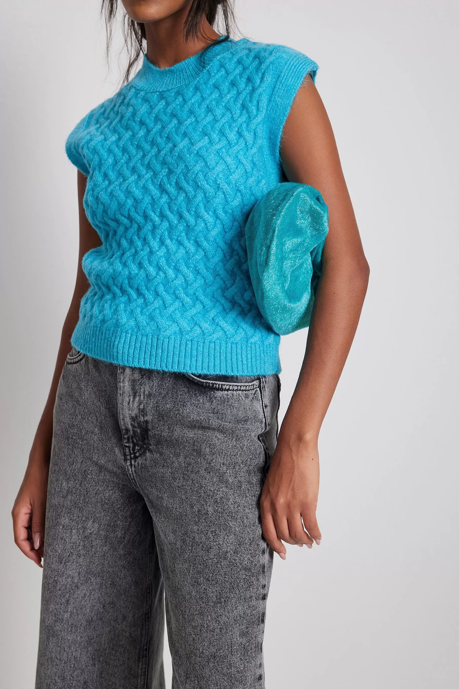 NA-KD Cable Knitted Vest Blue