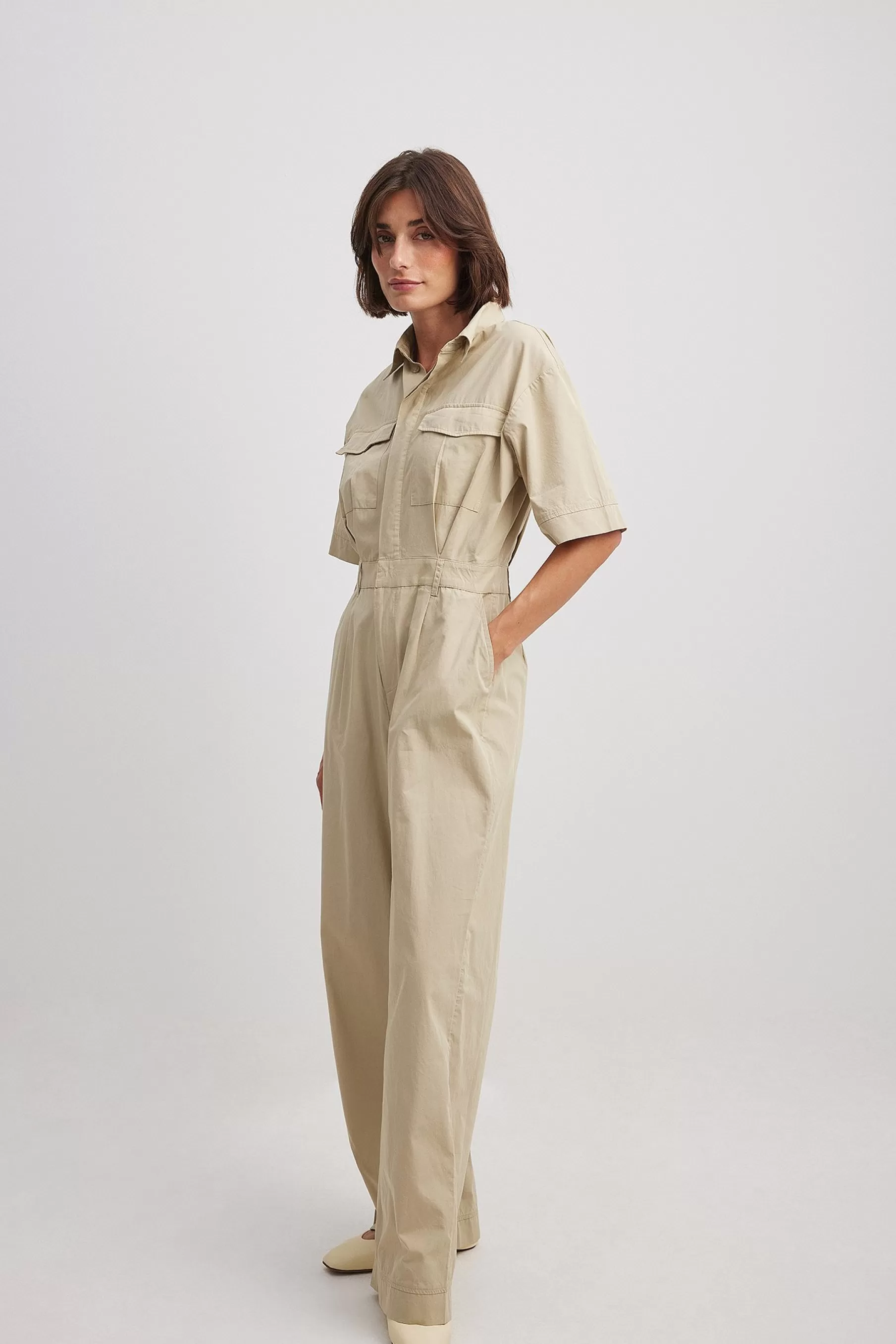 NA-KD Cargo Jumpsuit Beige