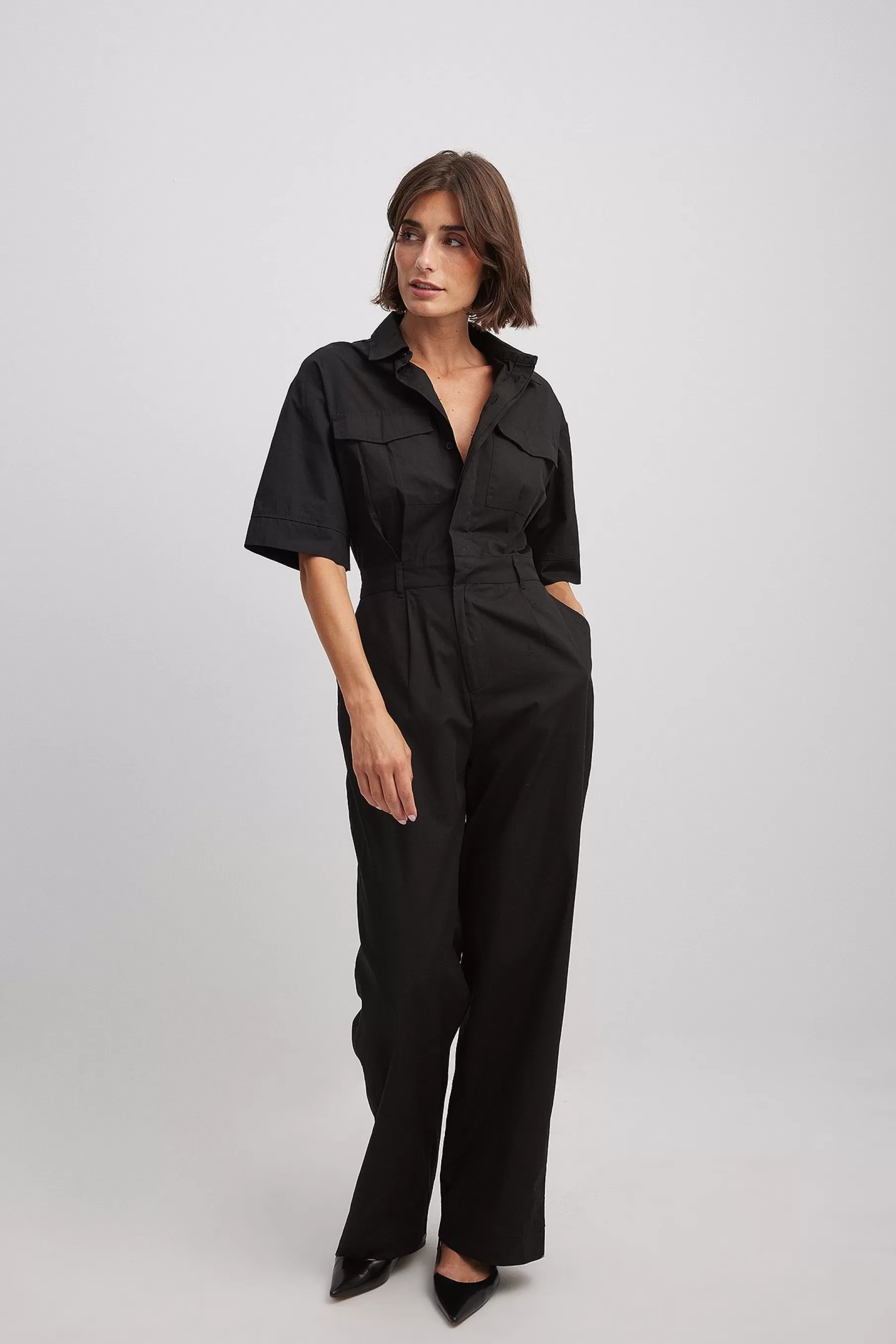 NA-KD Cargo Jumpsuit Black