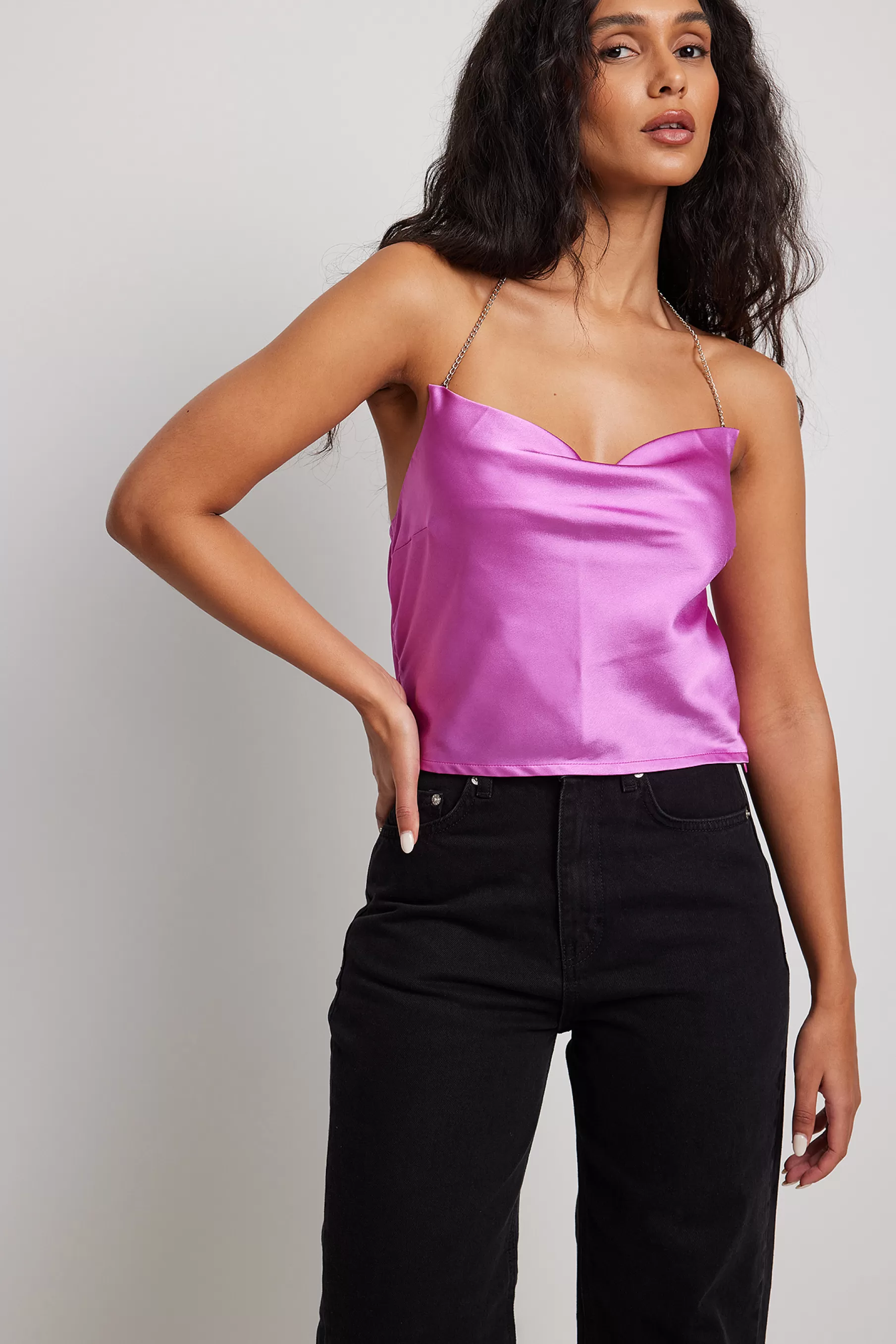 NA-KD Chain Detail Waterfall Front Top Pink