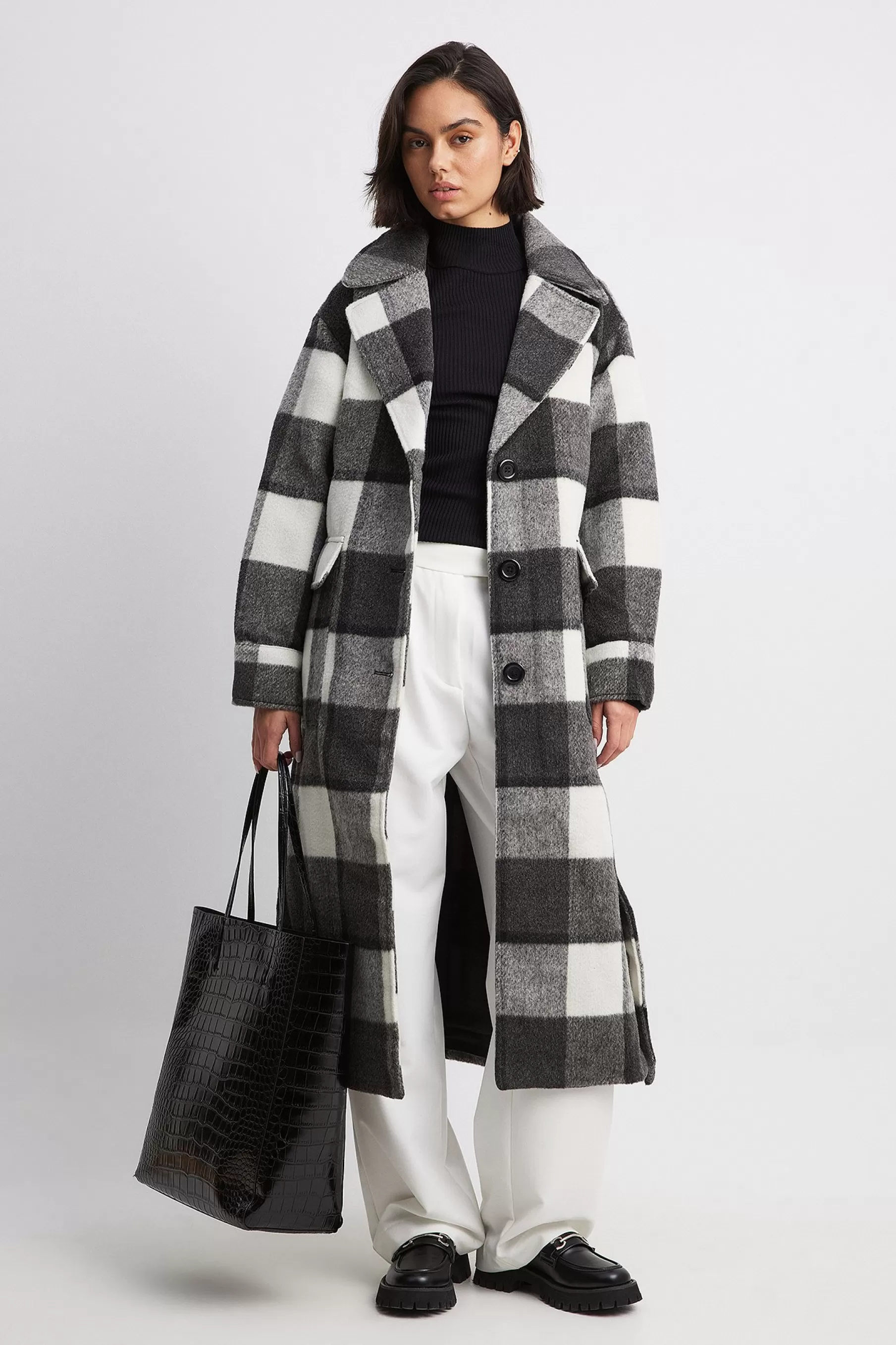 NA-KD Checked Oversized Belted Coat Checkered