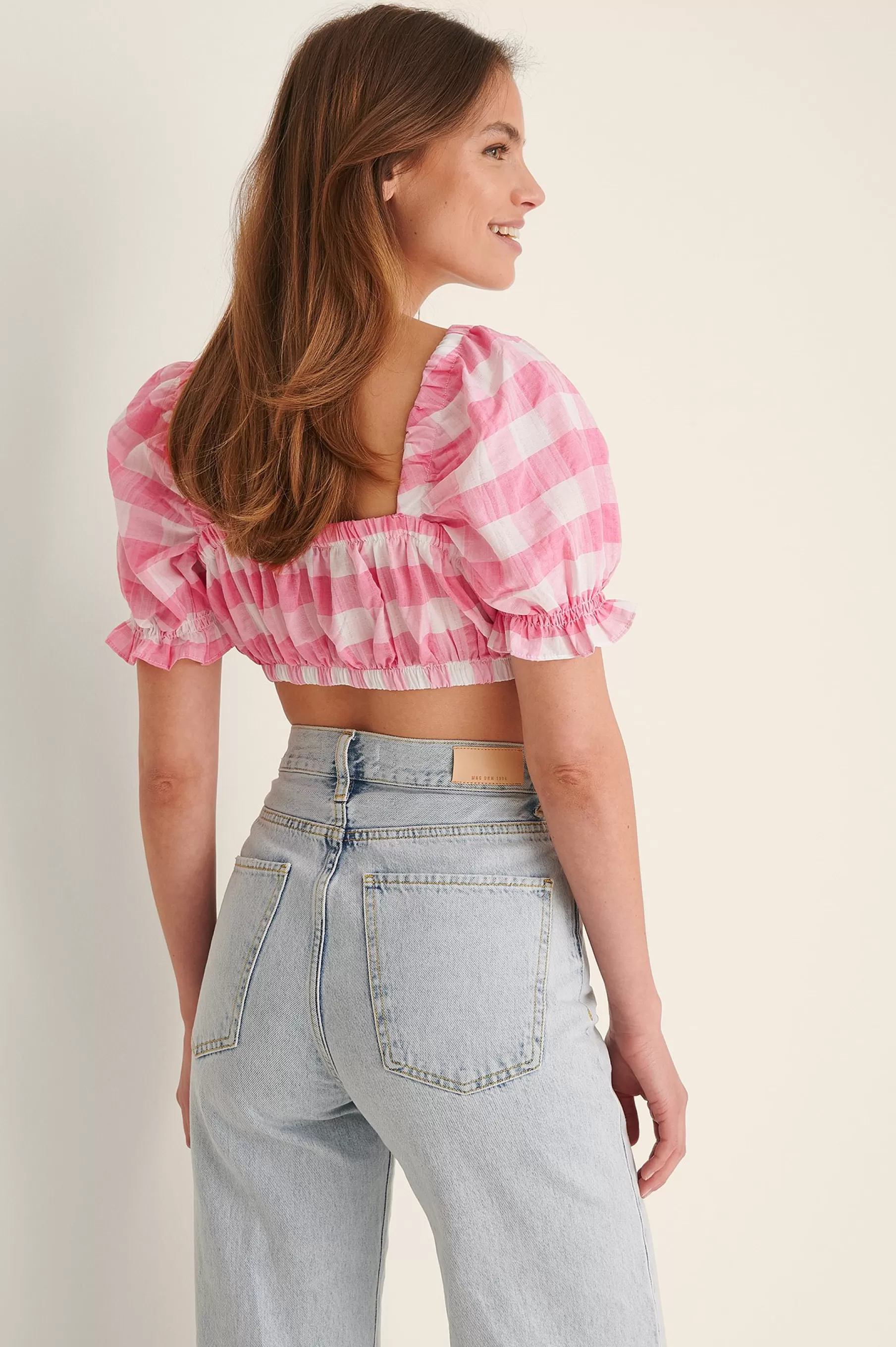 NA-KD Checkered Crop Top Pink