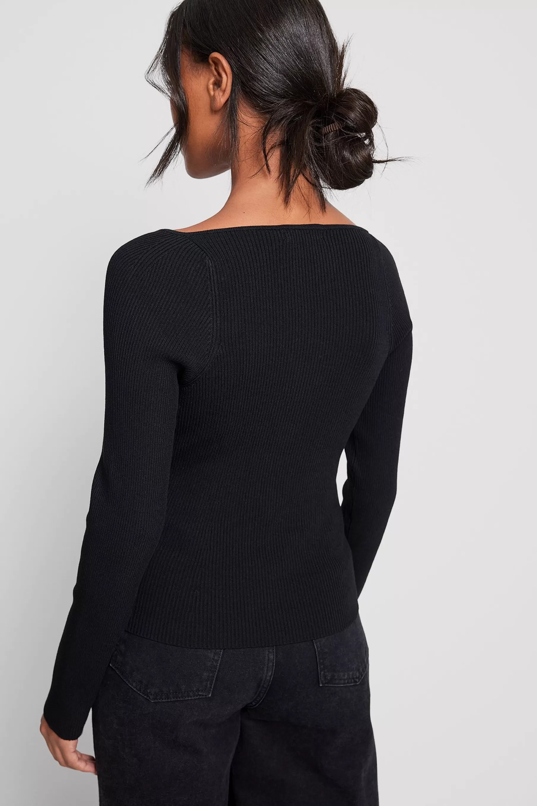 NA-KD Chest Detail Knitted Long Sleeve Sweater Black