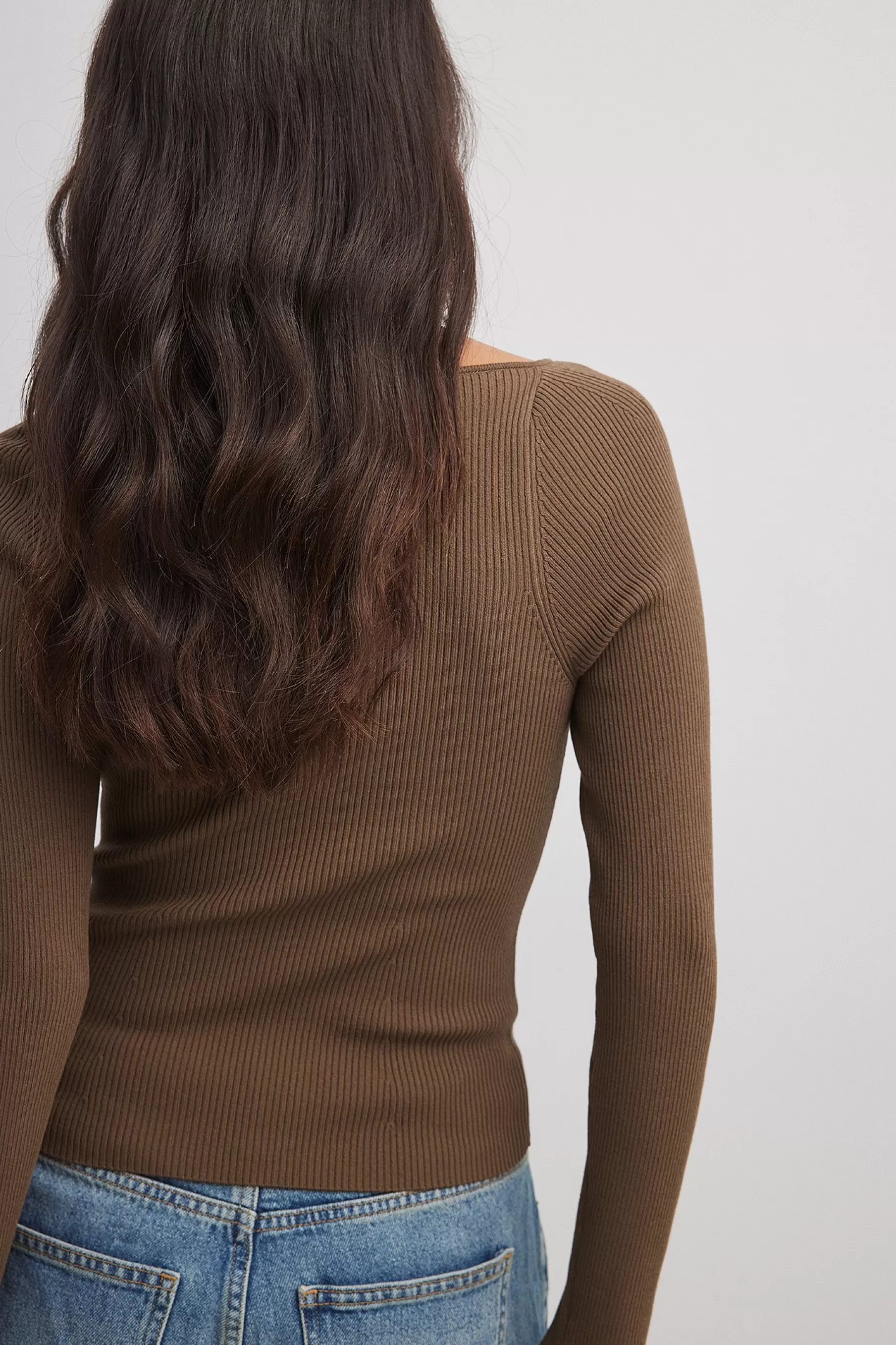 NA-KD Chest Detail Knitted Long Sleeve Sweater Brown