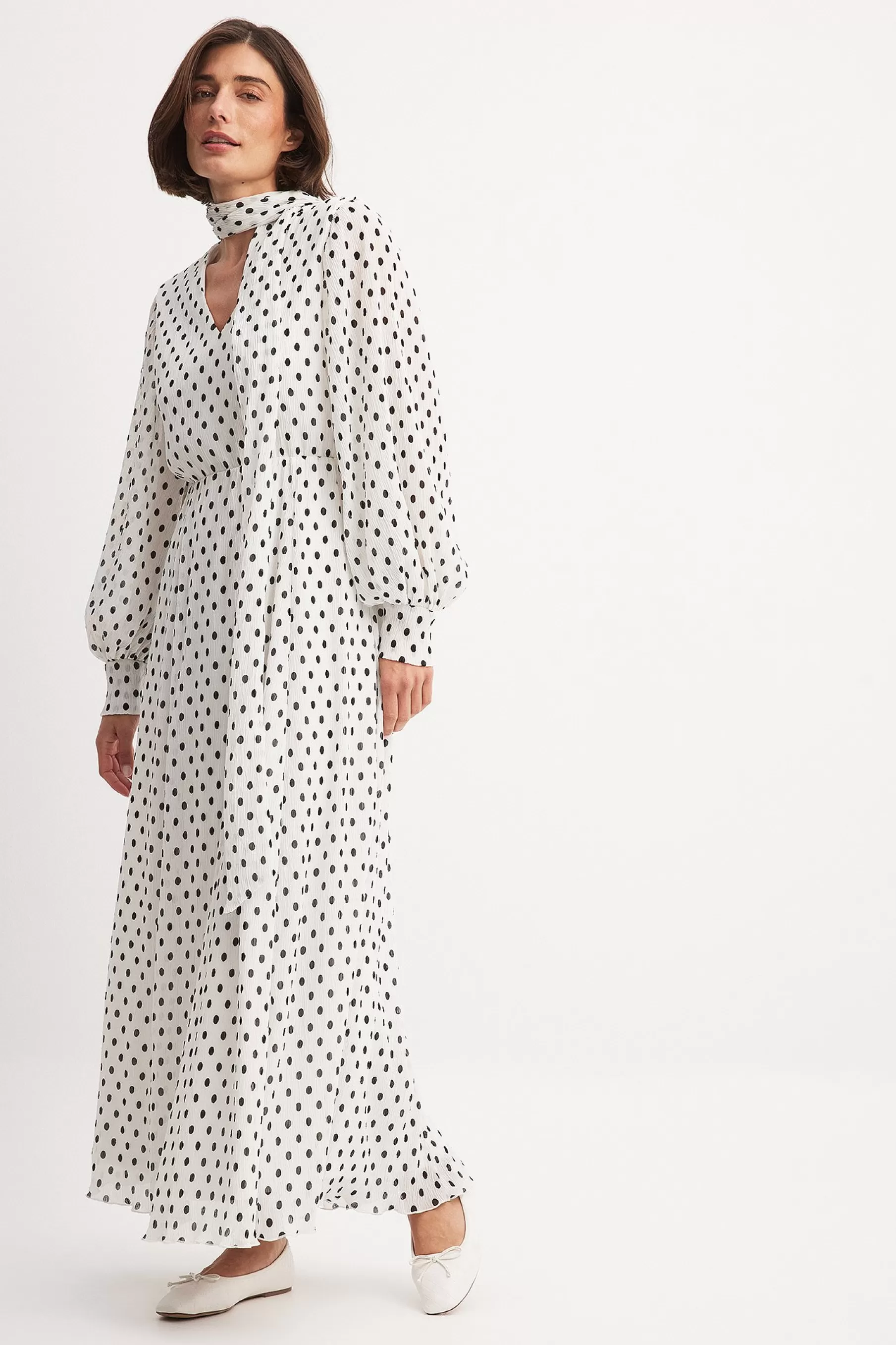 NA-KD Chiffon Polka Dot Maxi Dress White