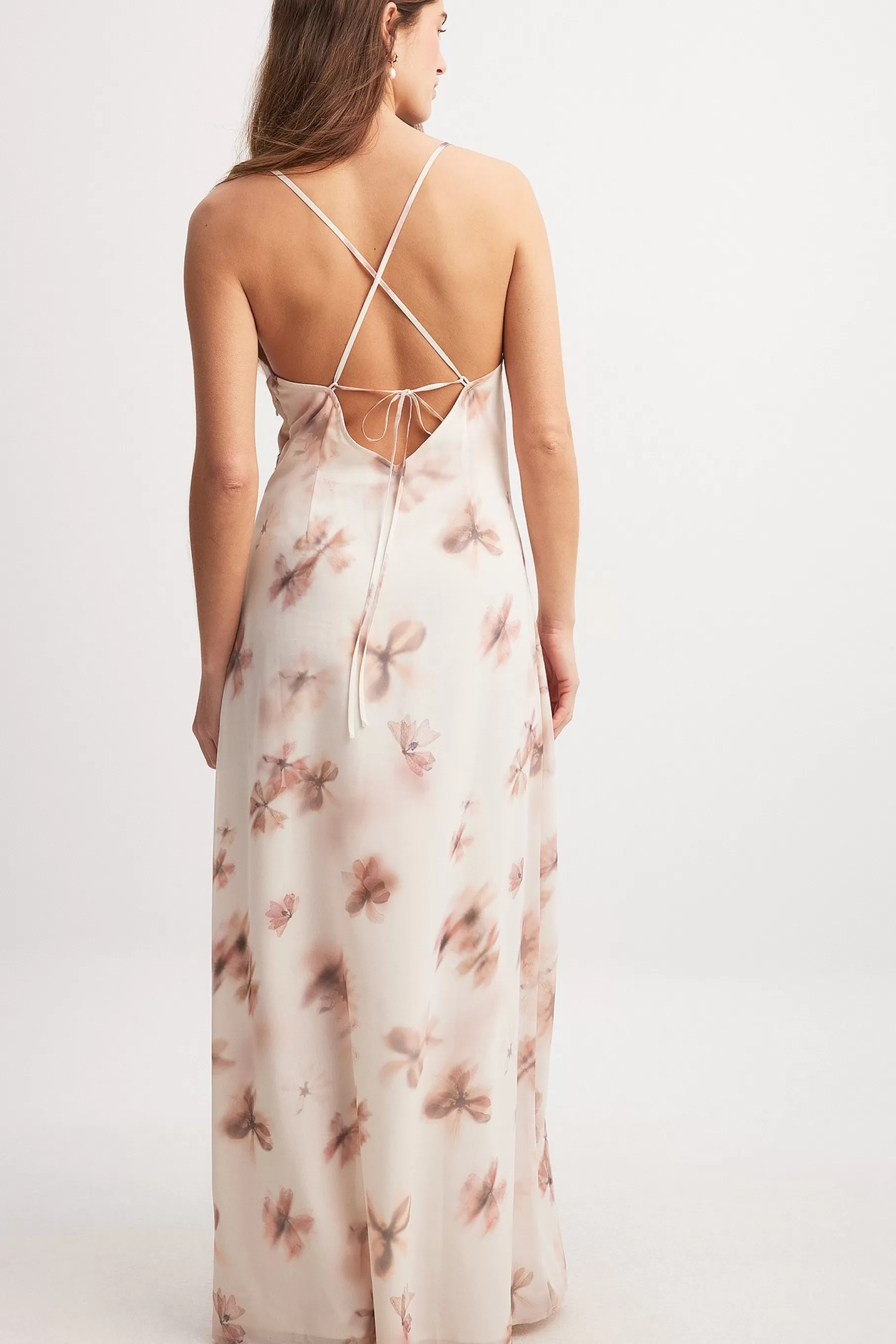 NA-KD Chiffon Tie Back Detail Maxi Dress Pink