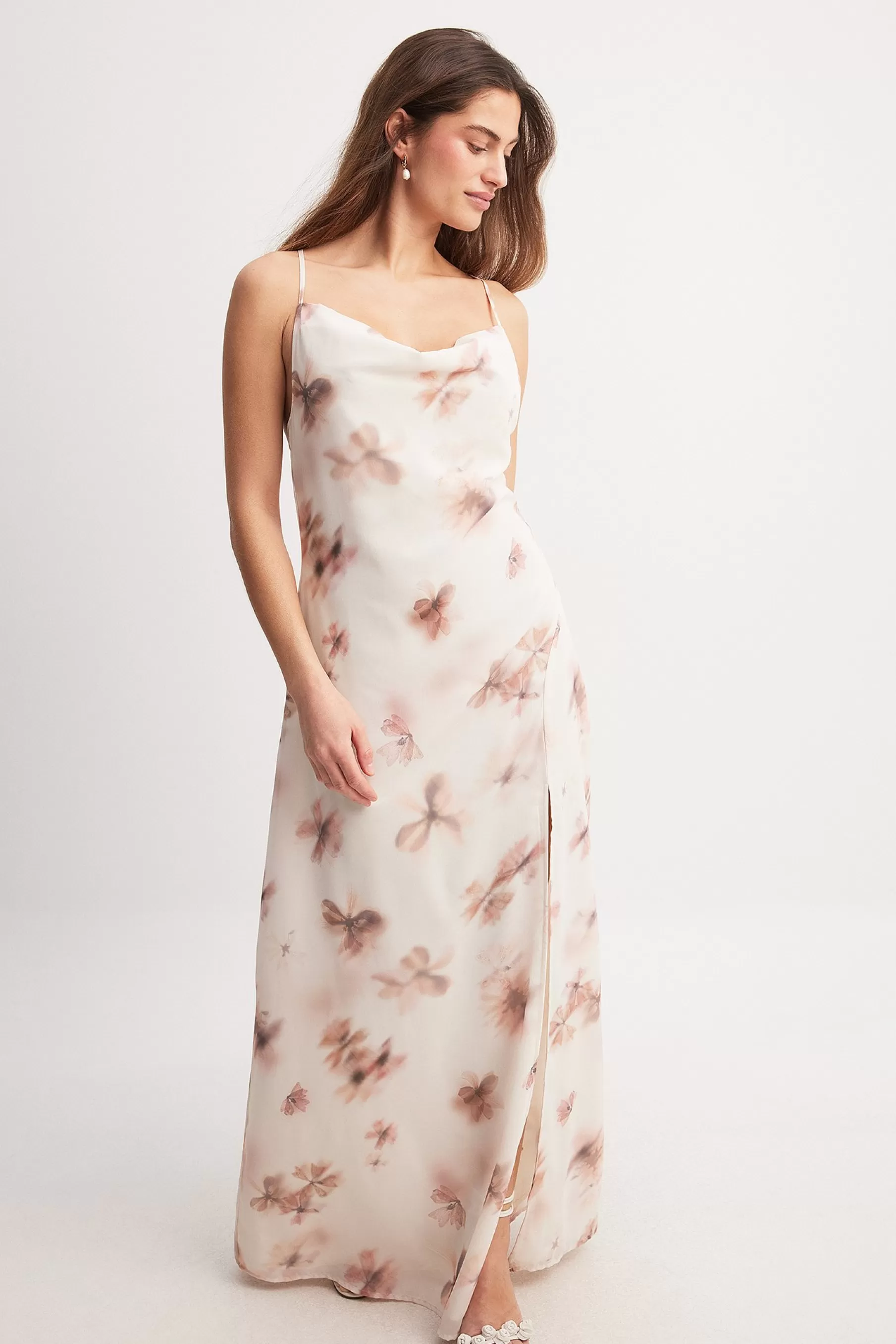 NA-KD Chiffon Tie Back Detail Maxi Dress Pink