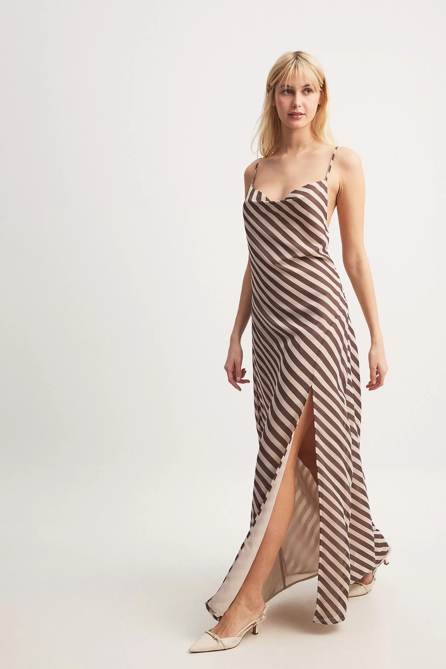 NA-KD Chiffon Tie Back Detail Maxi Dress Stripe