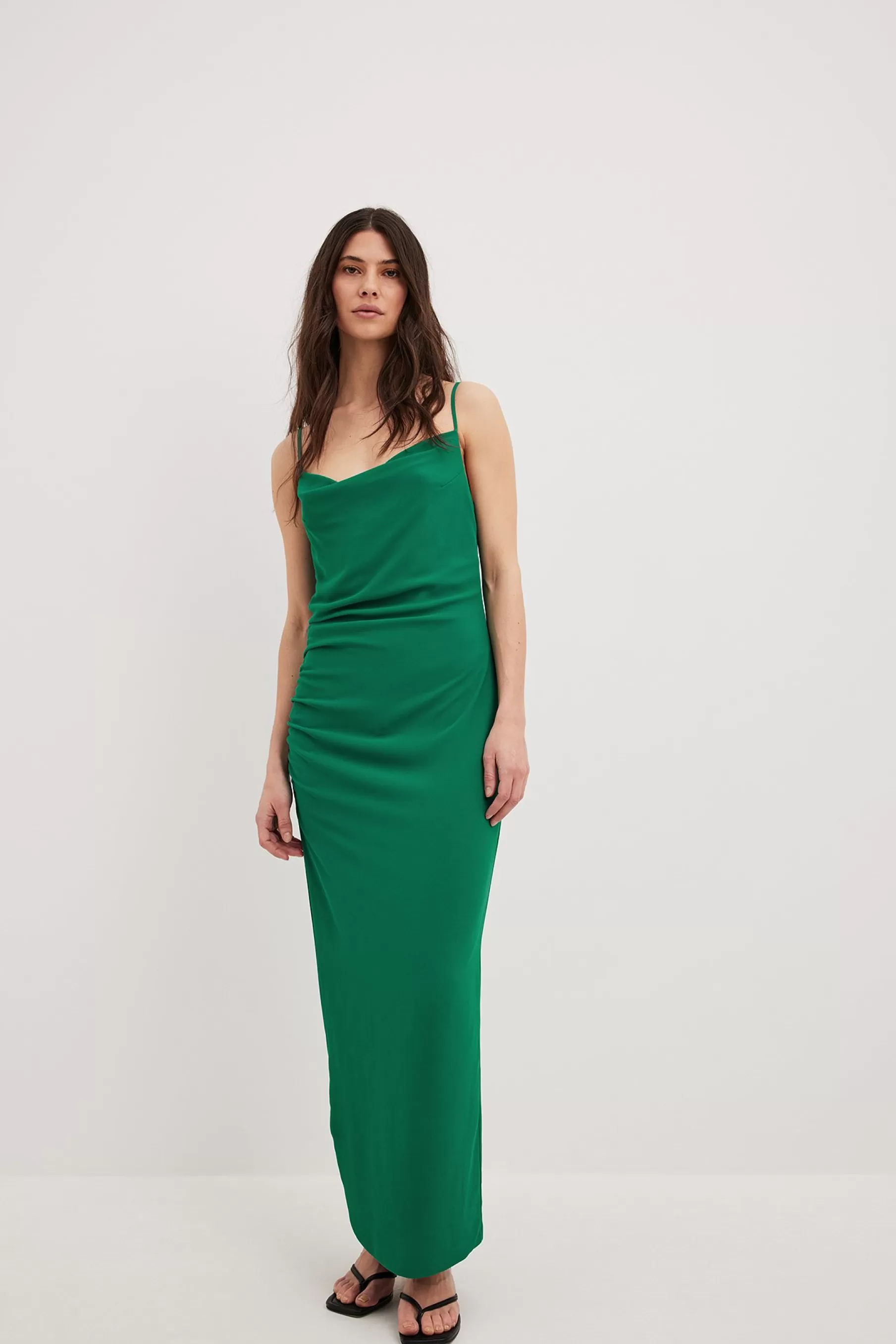 NA-KD Chiffon Waterfall Maxi Dress Green