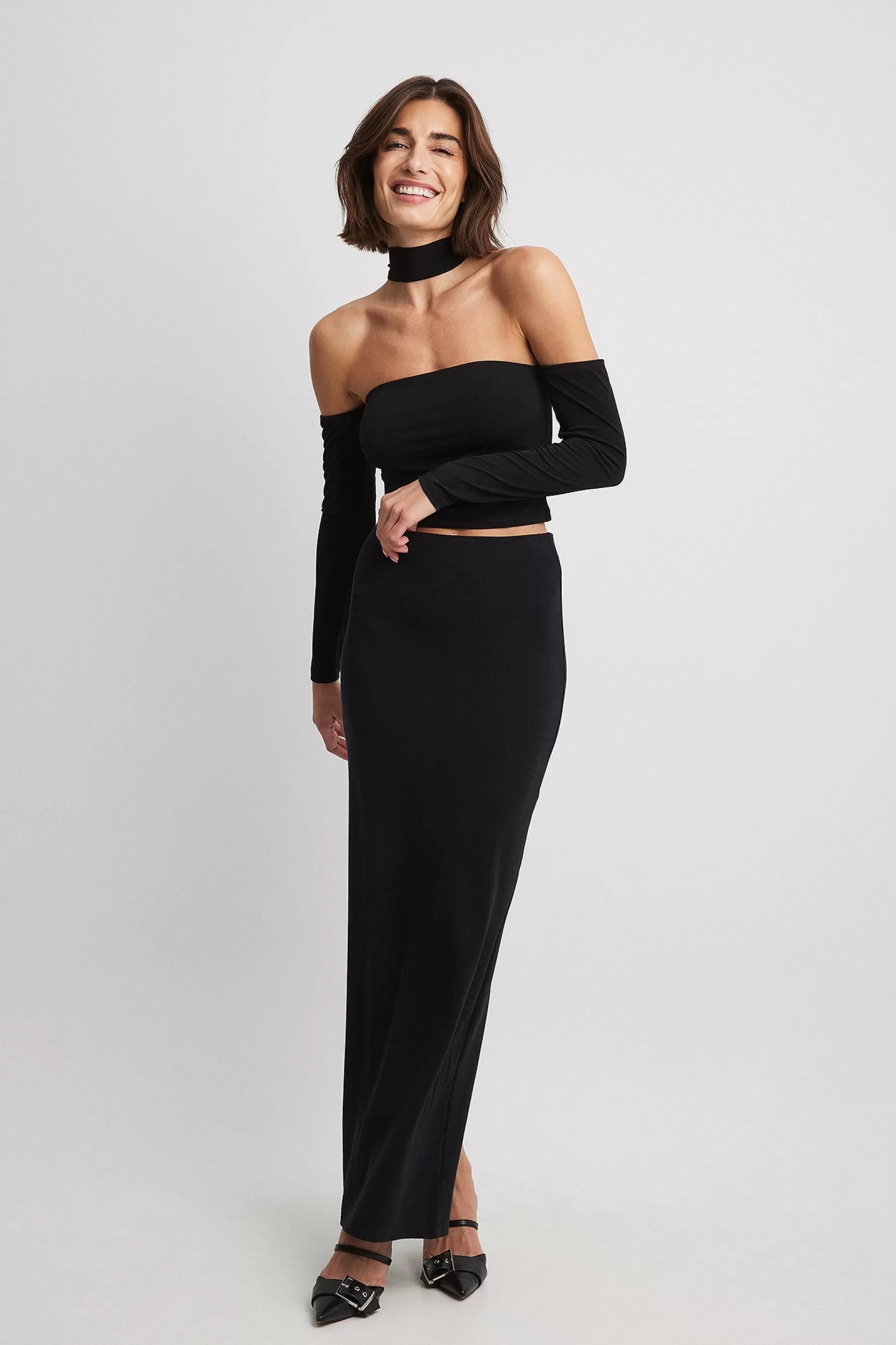 NA-KD Choker Detail Off Shoulder Top Black