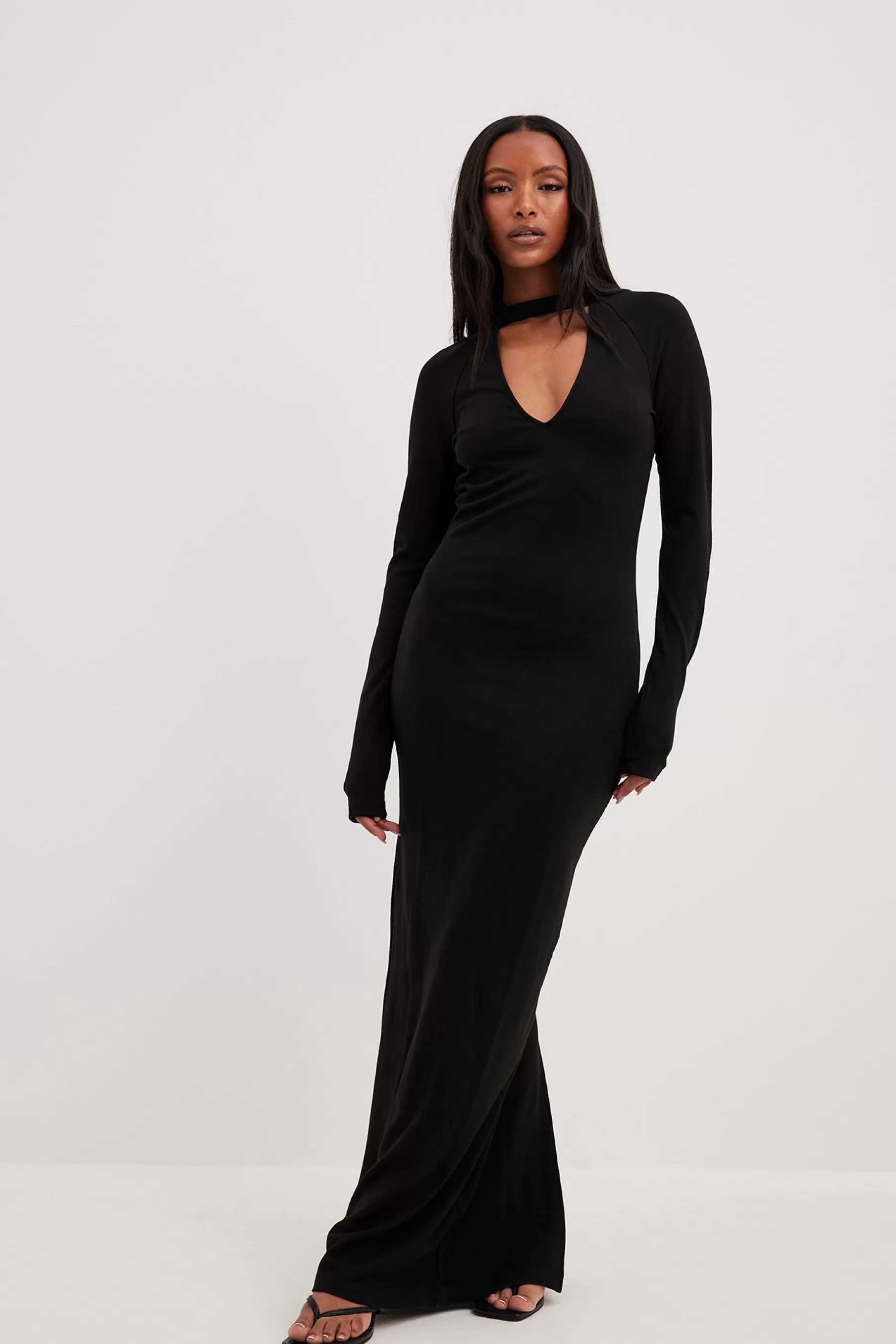 NA-KD Choker Keyhole Maxi Dress Black