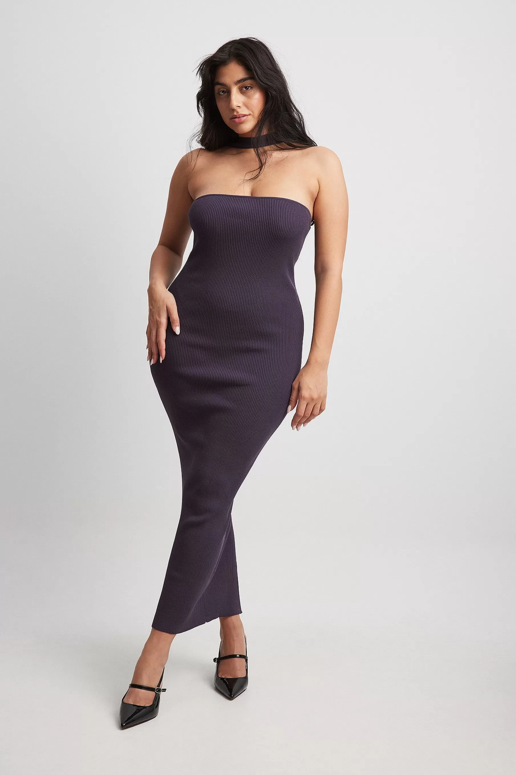 NA-KD Choker Knitted Bandeau Midi Dress Purple