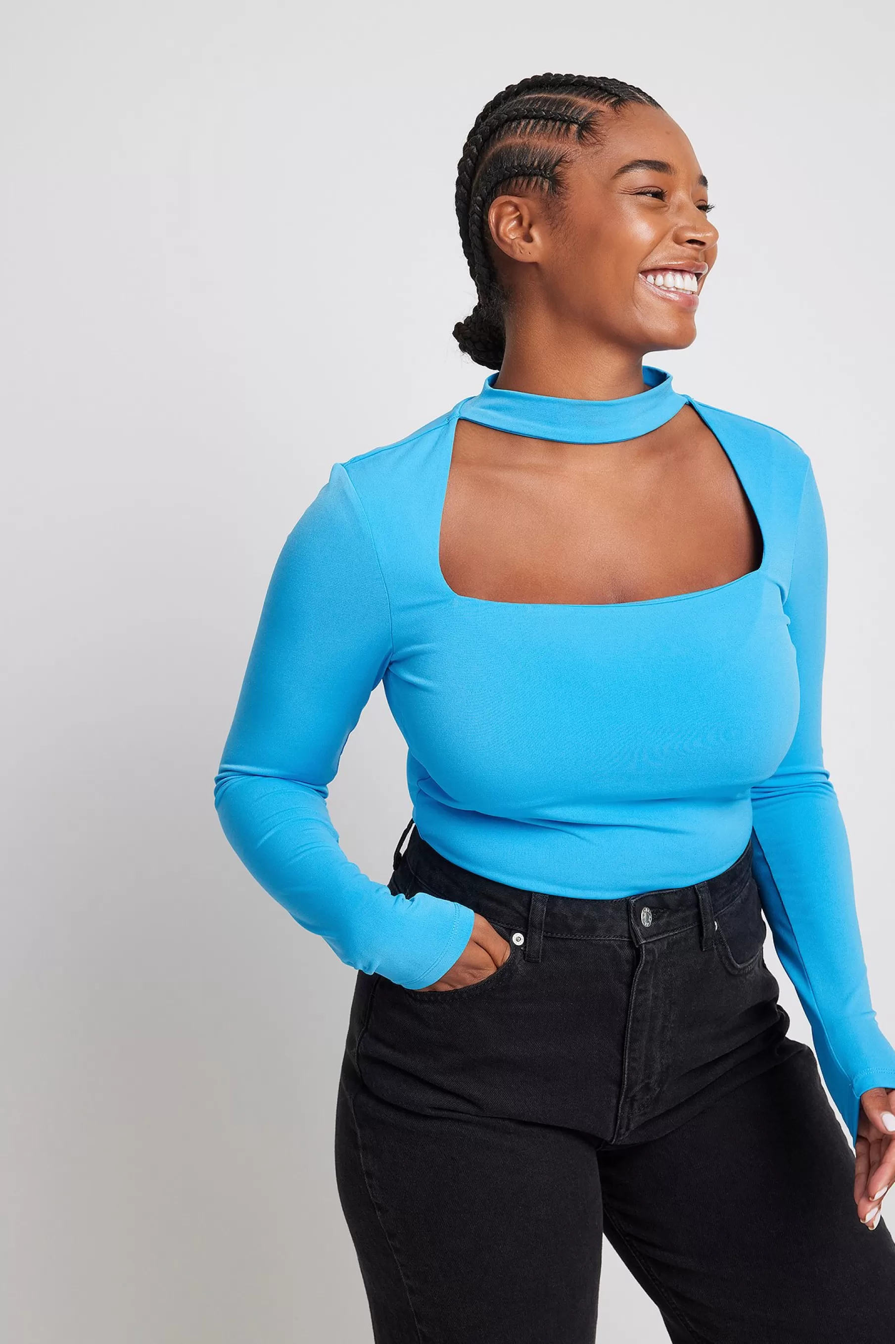 NA-KD Choker Square Neck Top Blue