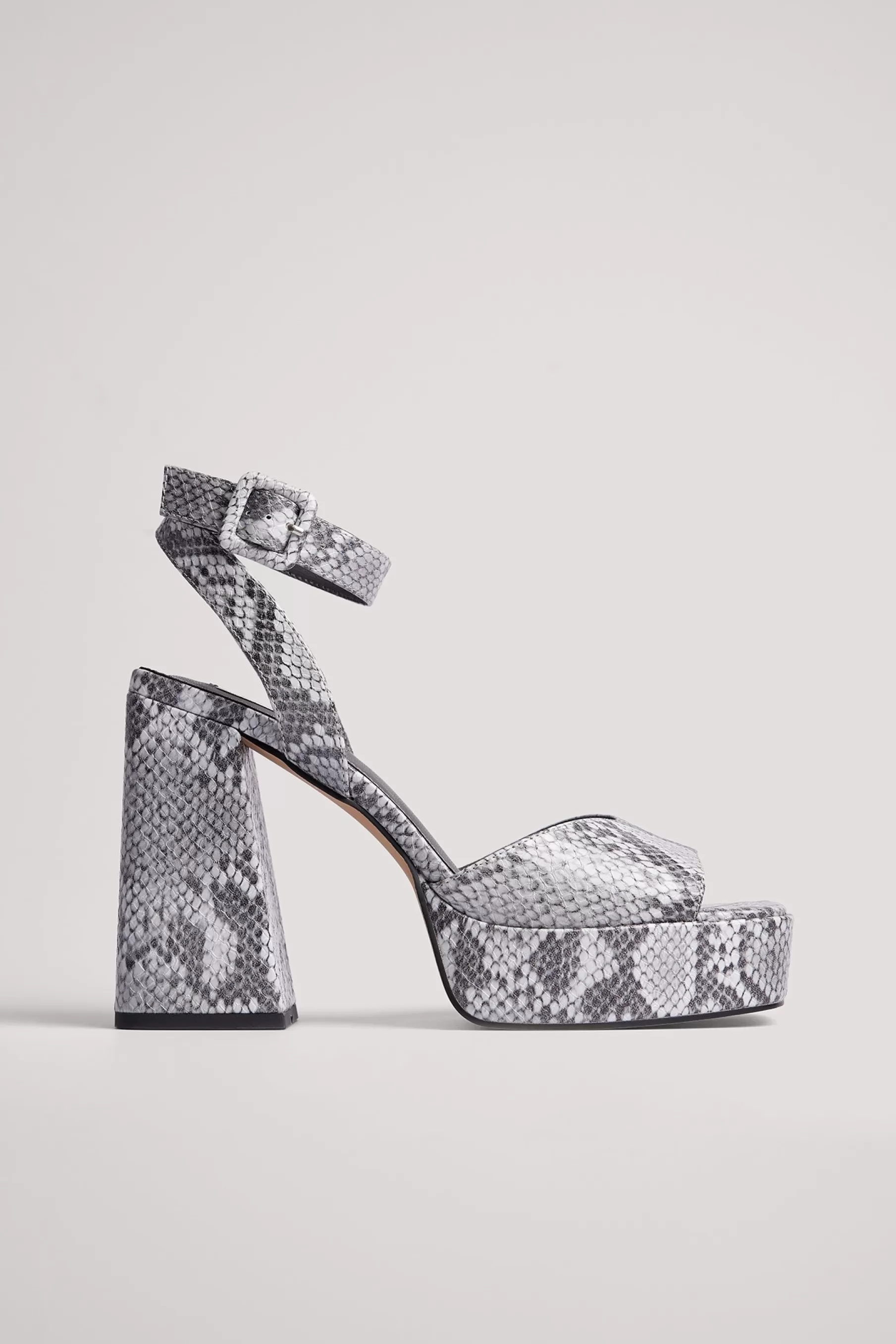 NA-KD Chunky Buckle Plateau Heels Grey