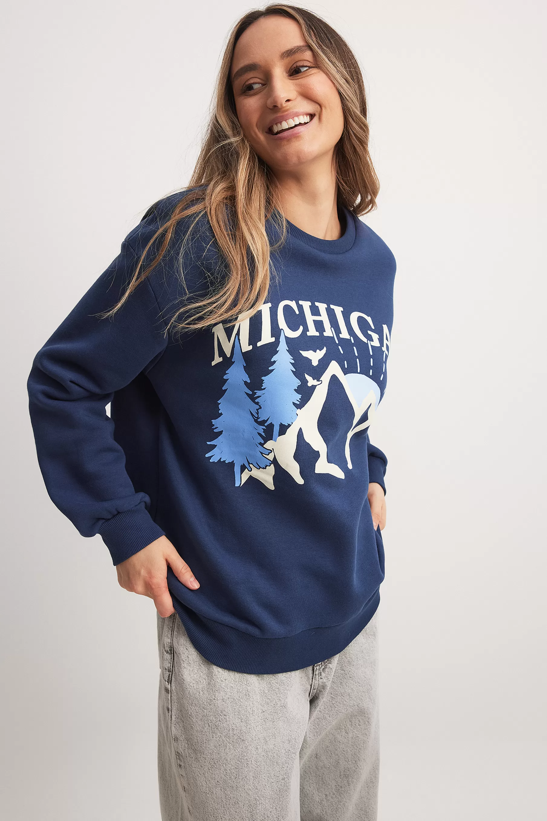 NA-KD City Print Sweatshirt Blue