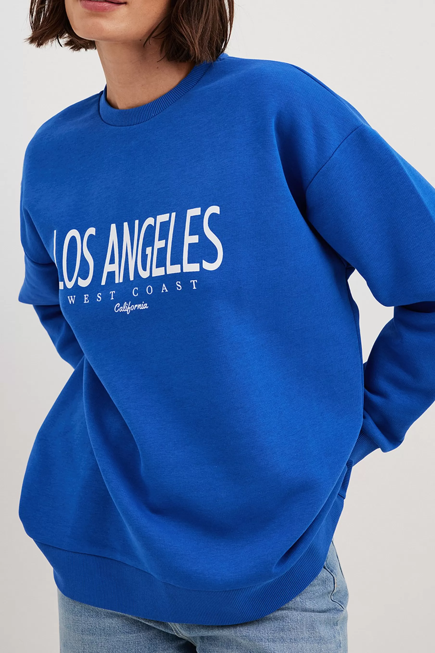 NA-KD City Print Sweatshirt Blue