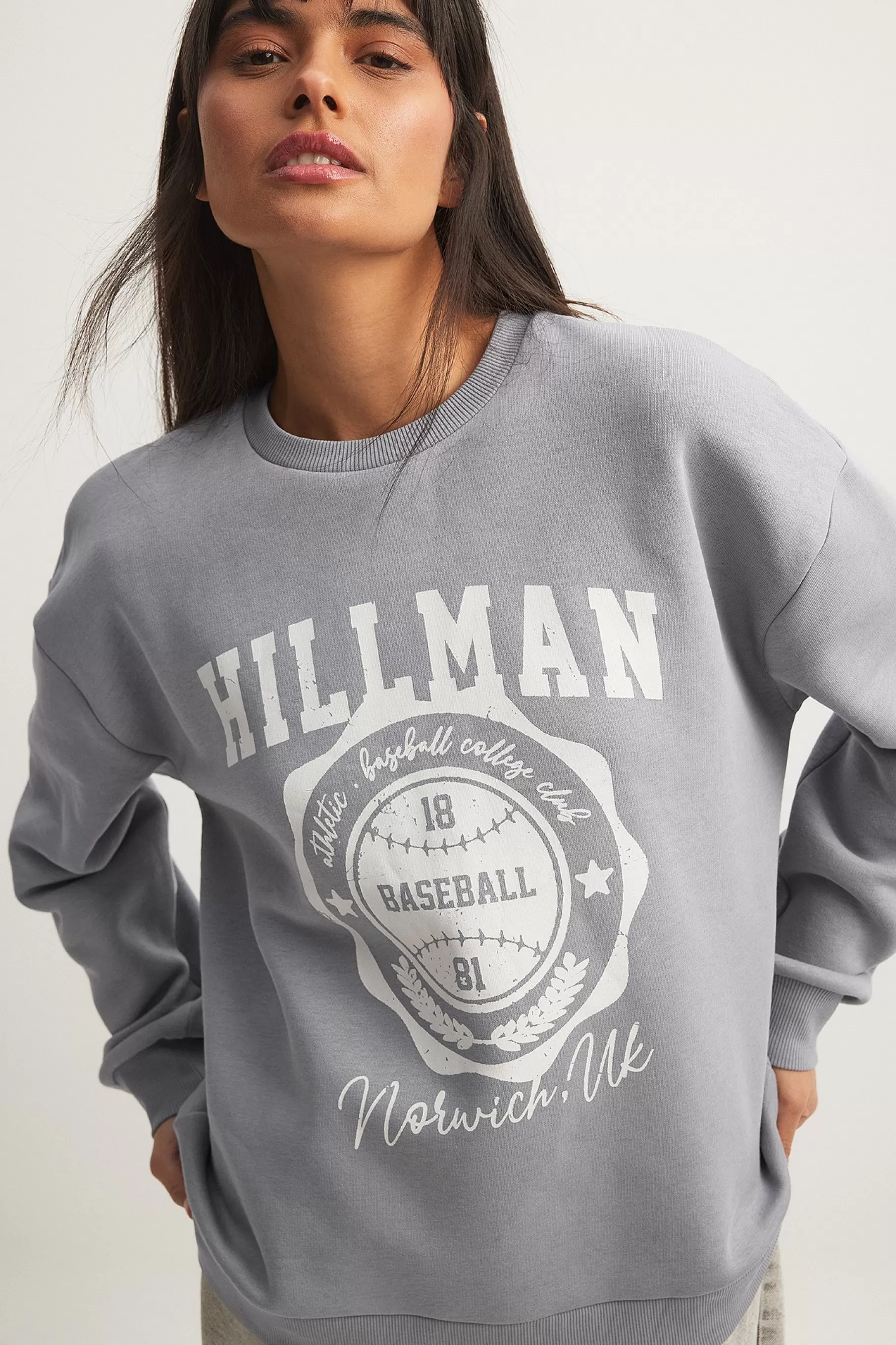 NA-KD City Print Sweatshirt Grey