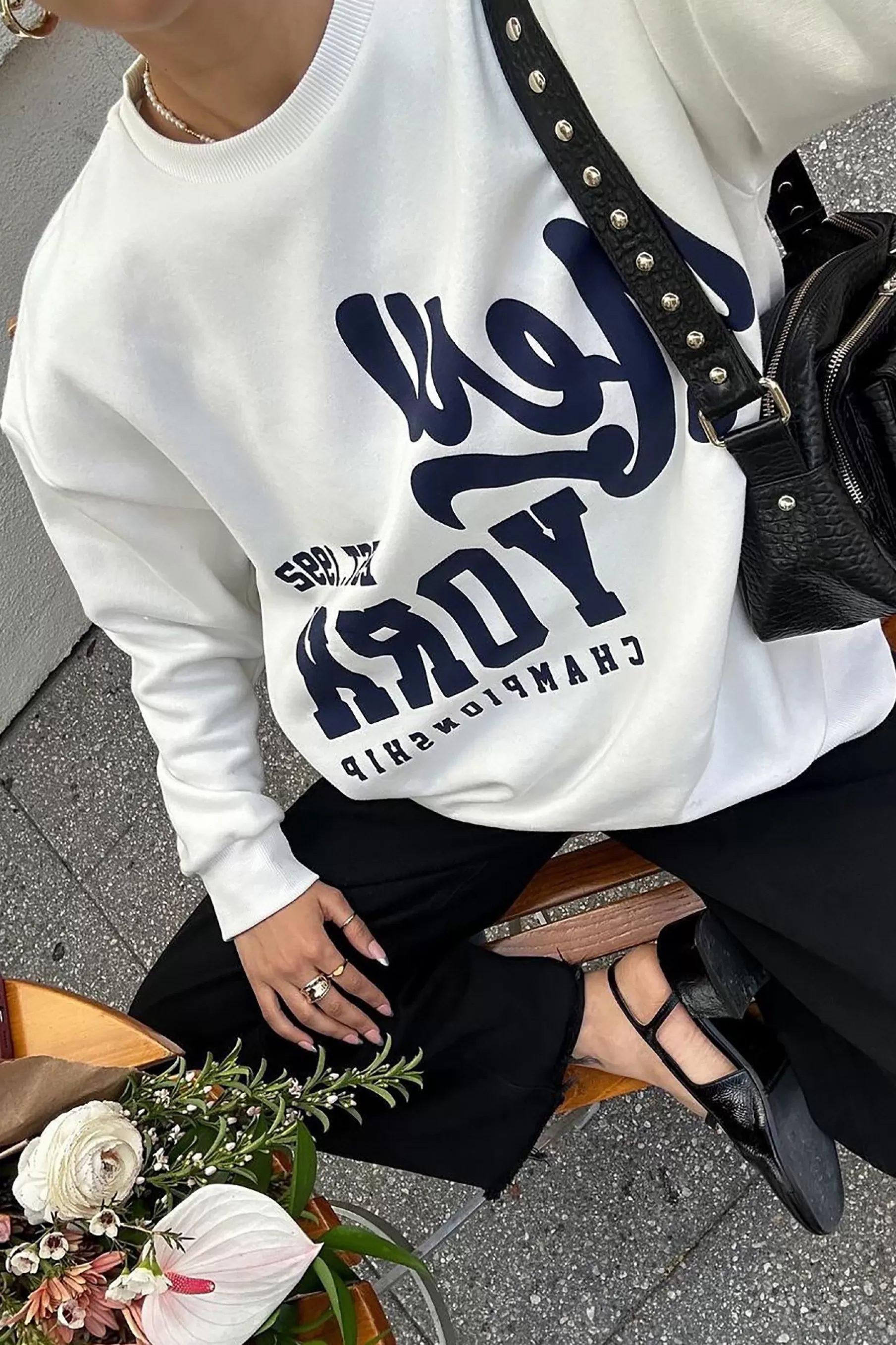 NA-KD City Print Sweatshirt Offwhite