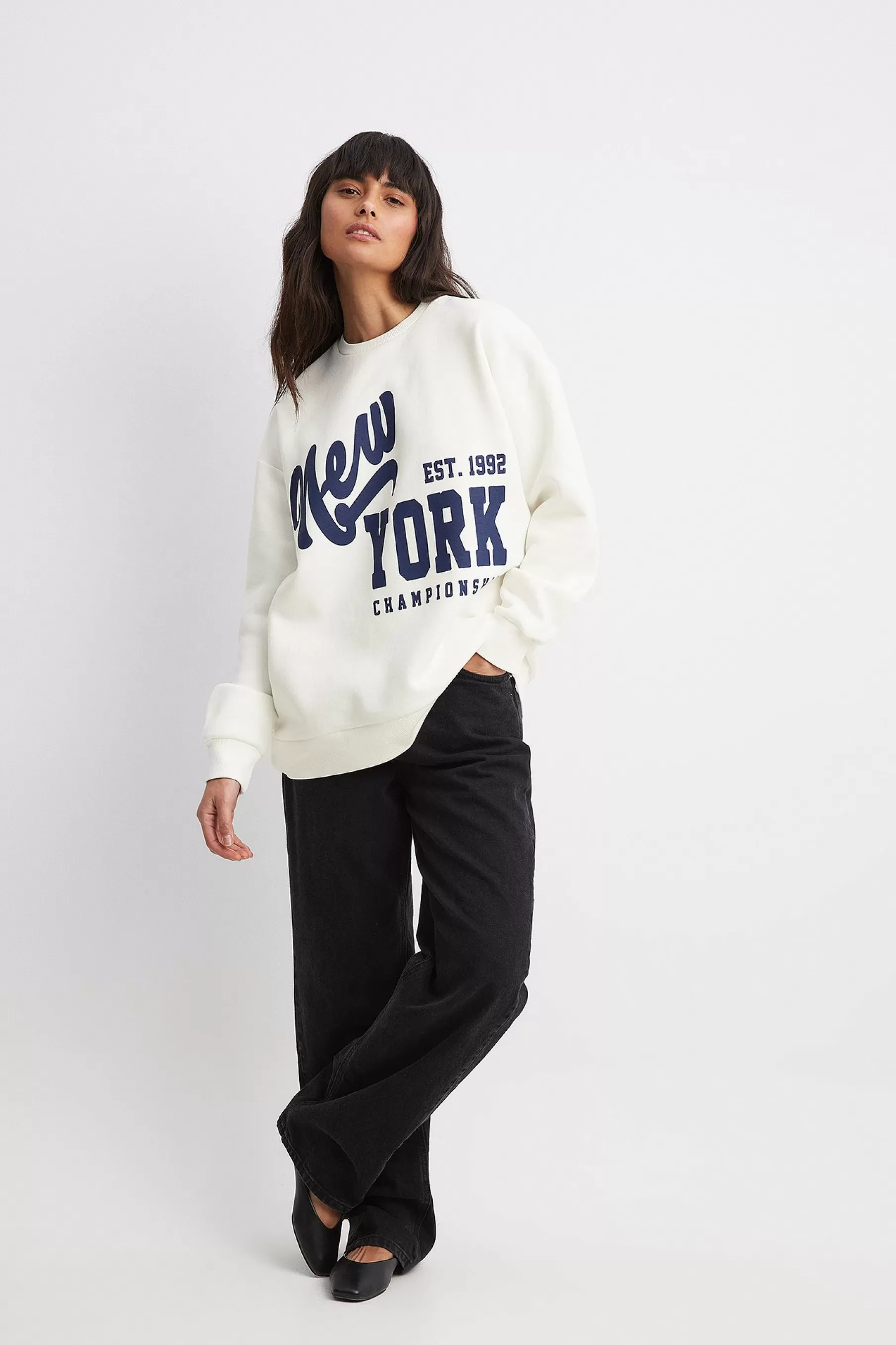 NA-KD City Print Sweatshirt Offwhite