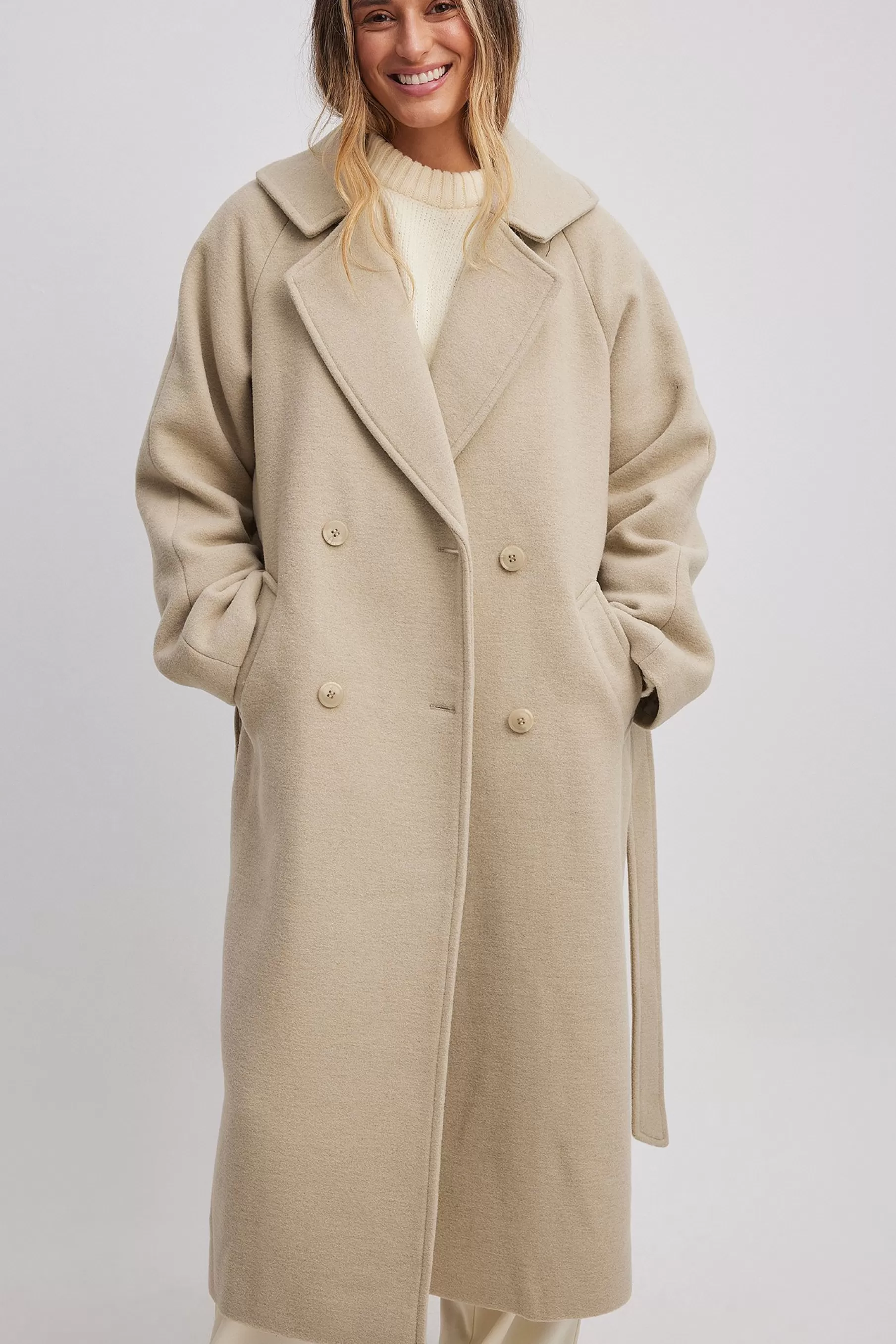 NA-KD Classic Belted Coat Beige