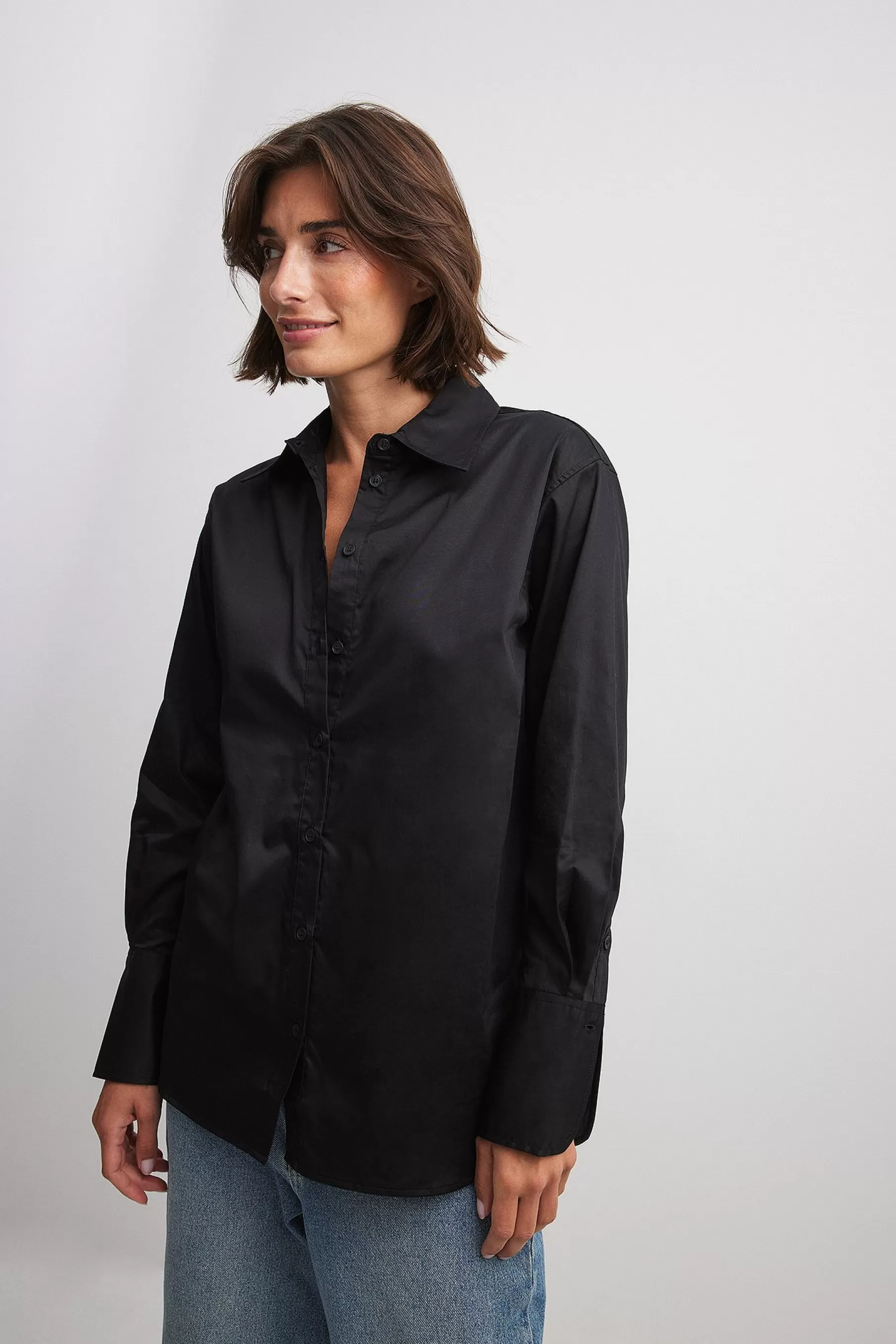 NA-KD Classic Cotton Shirt Black