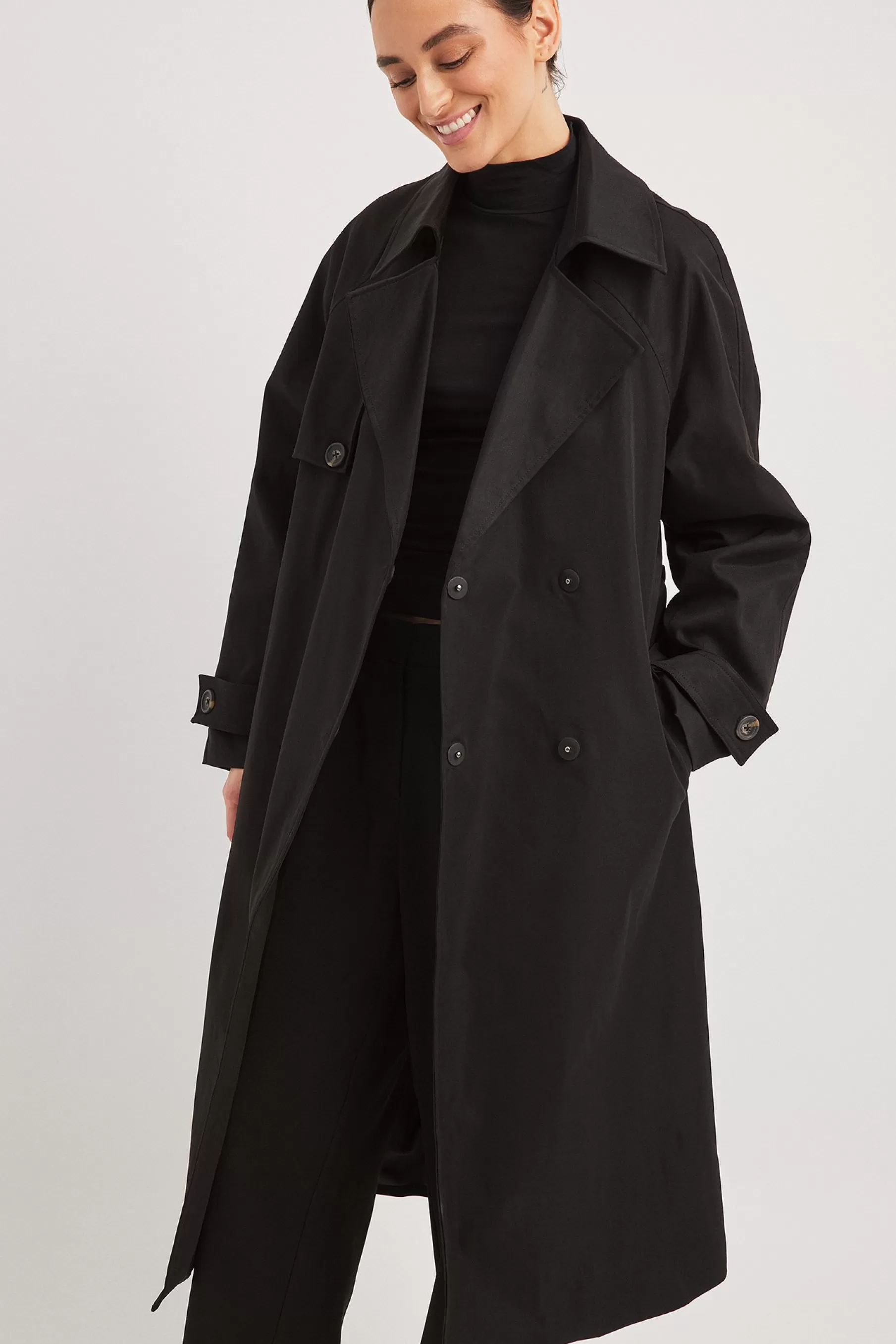 NA-KD Classic Trenchcoat Black