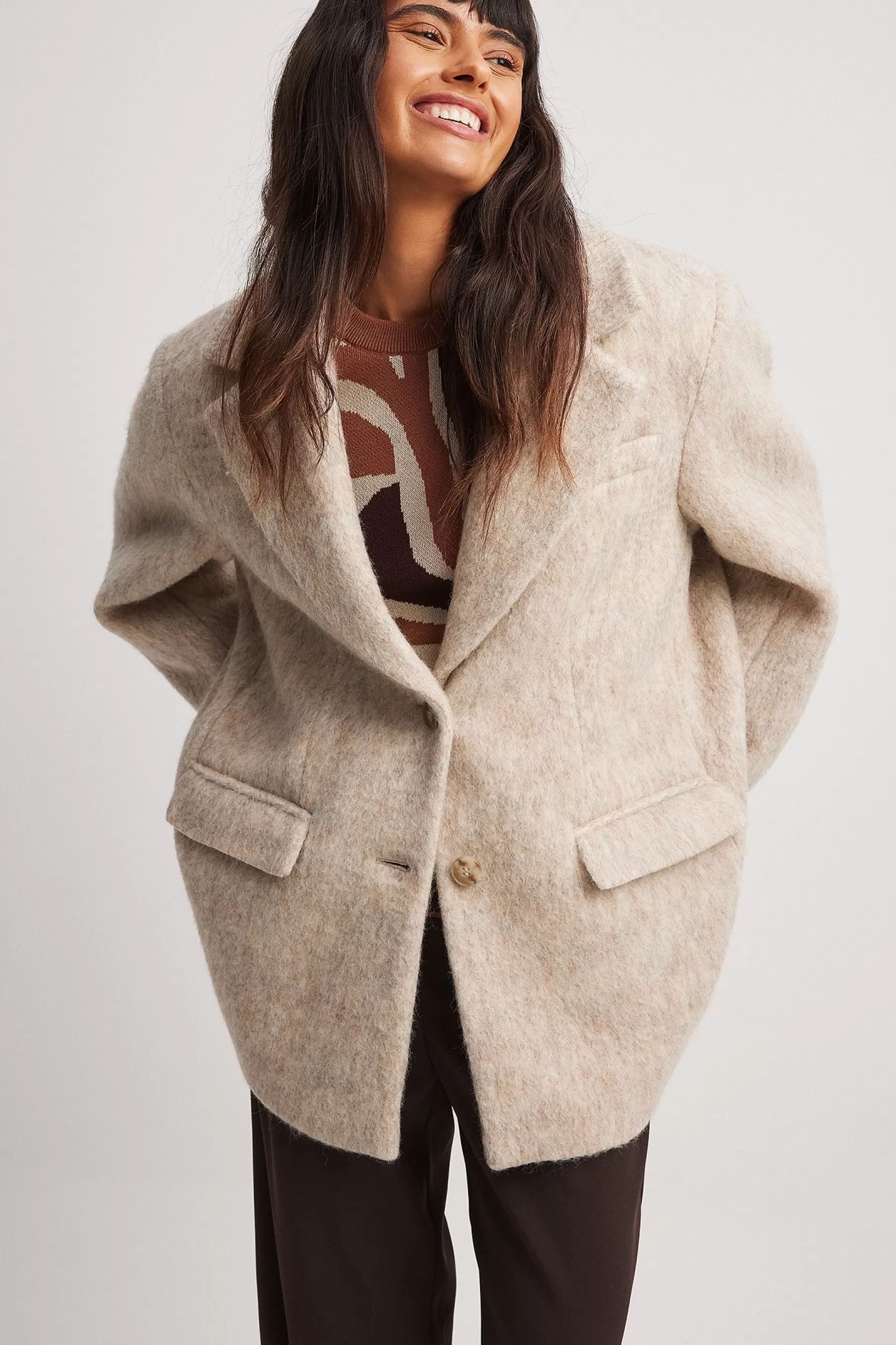 NA-KD Classic Wool Blend Short Coat Beige