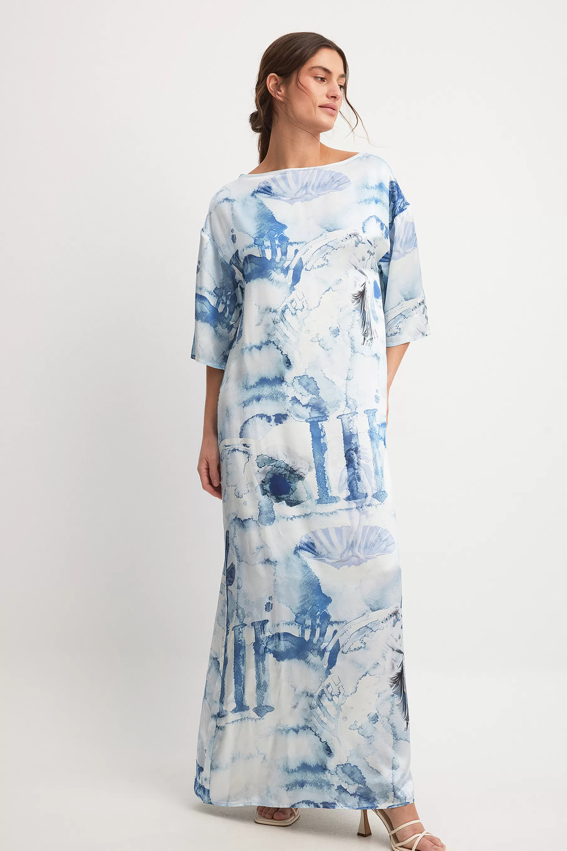 NA-KD Collage Viscose Maxi Dress Blue