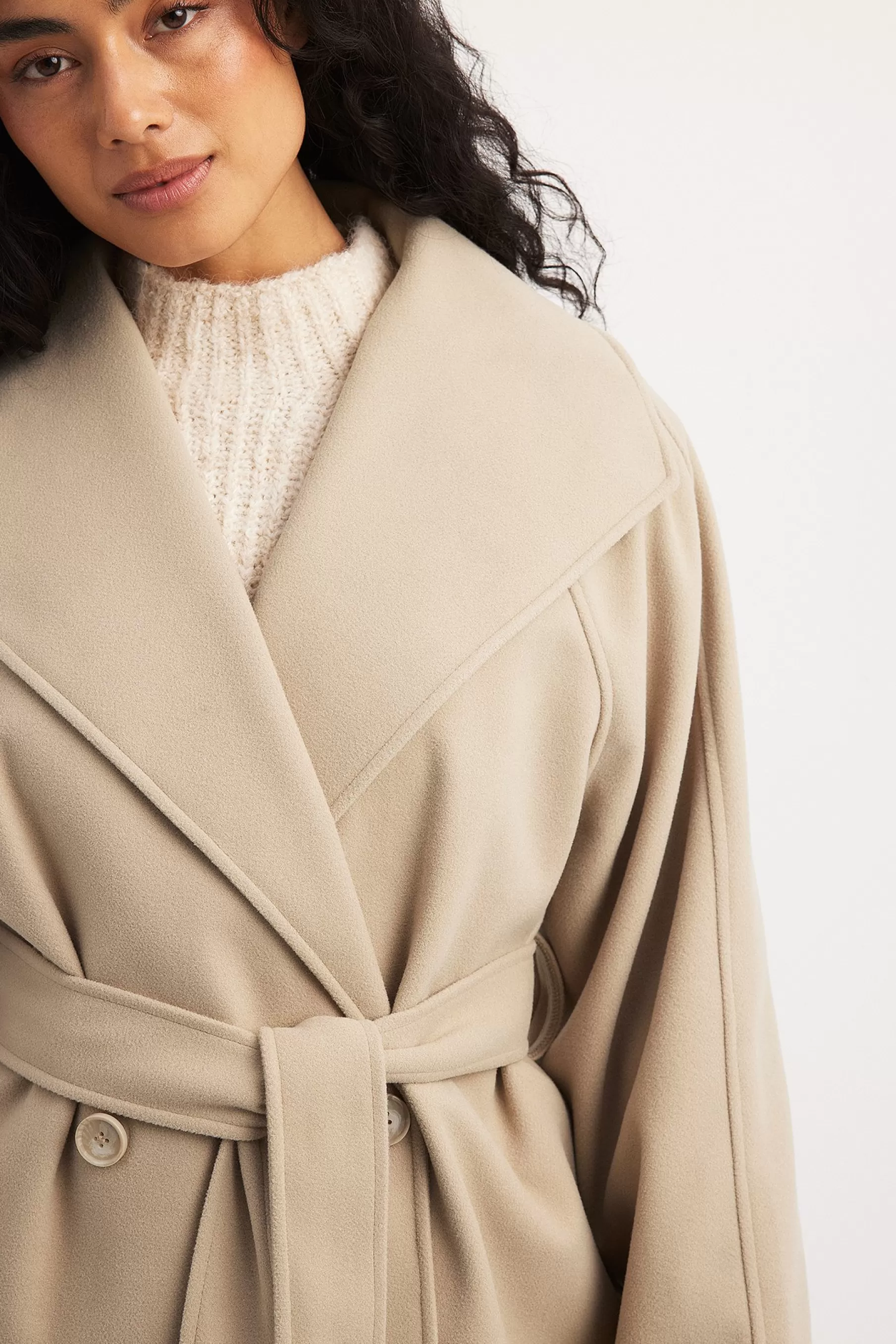 NA-KD Collar Detail Midi Coat Beige