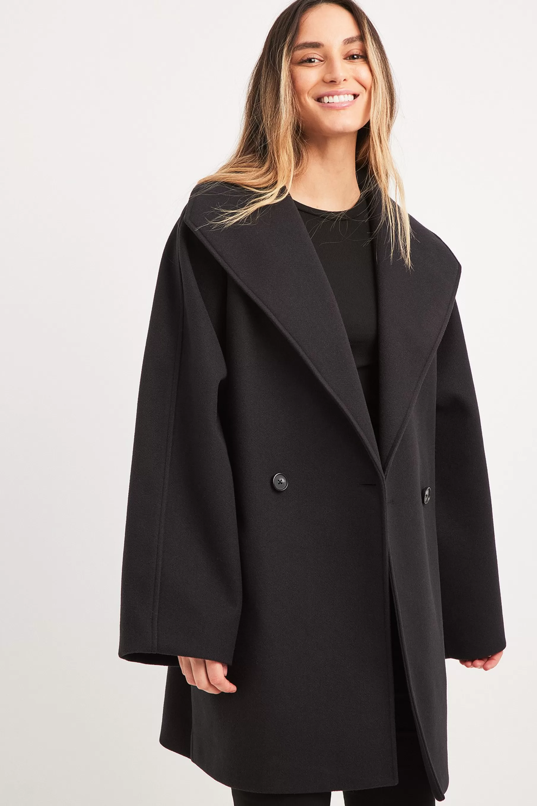 NA-KD Collar Detail Midi Coat Black