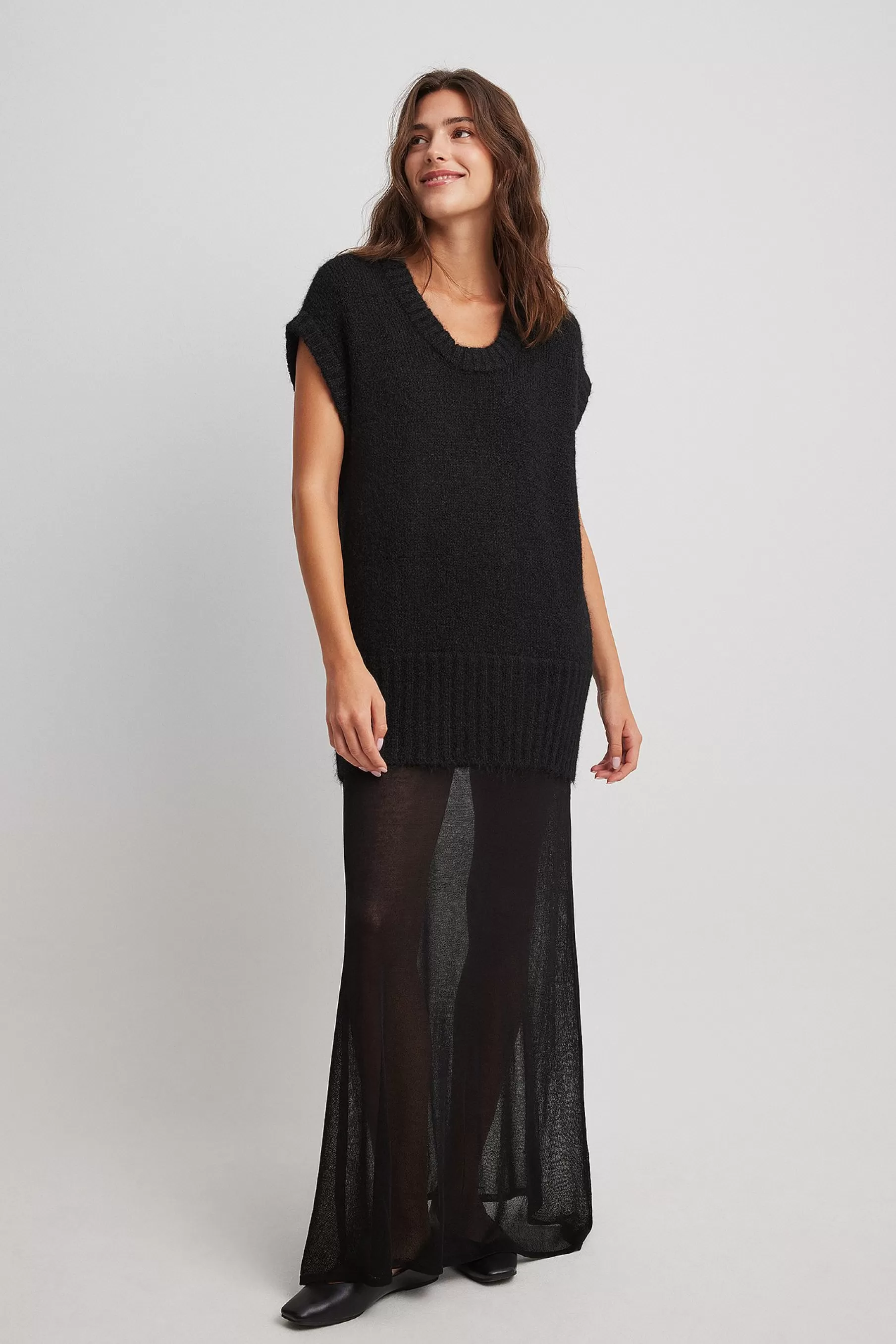 NA-KD Combined Knit Maxi Dress Black