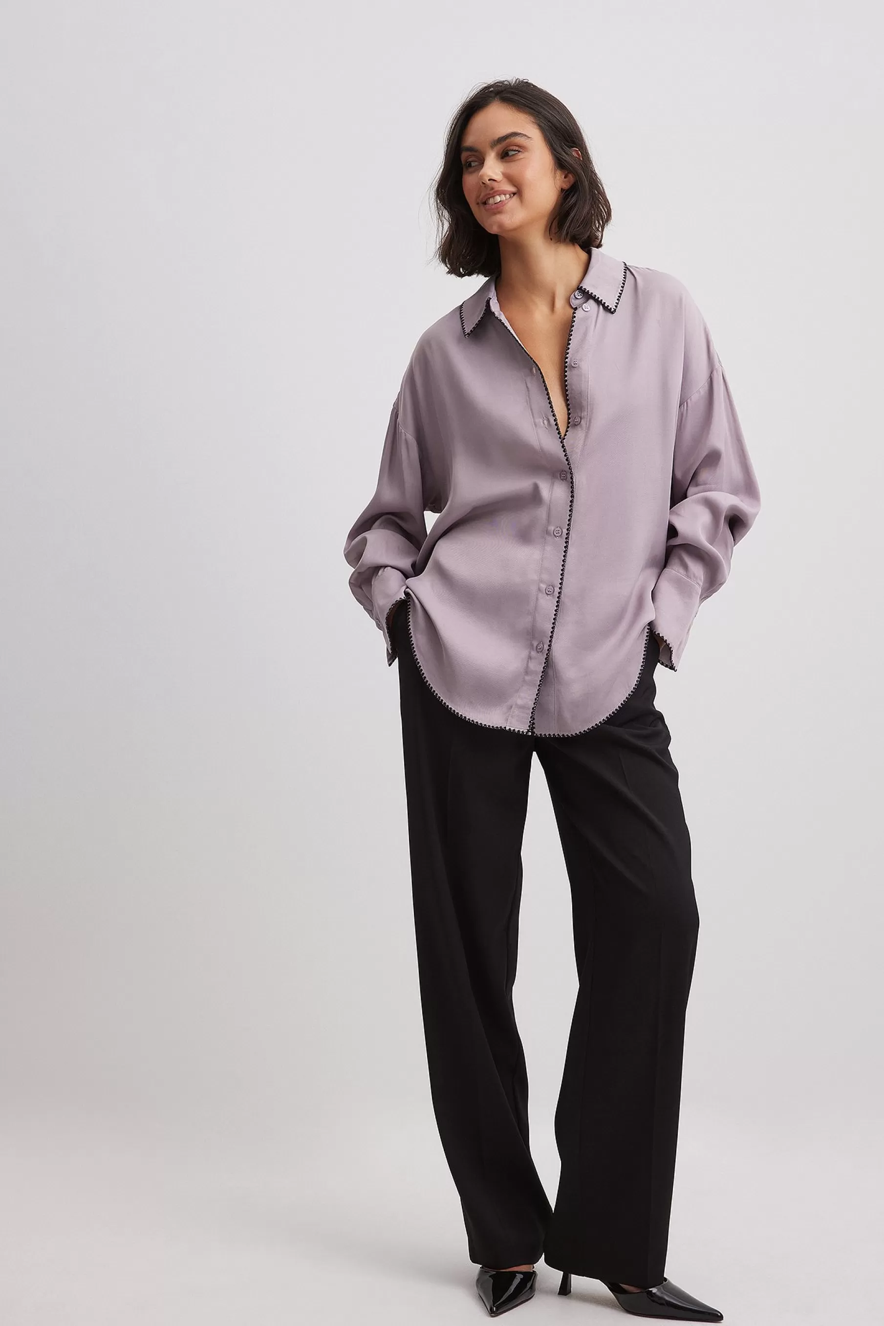 NA-KD Constrast Seam Detail Shirt Purple