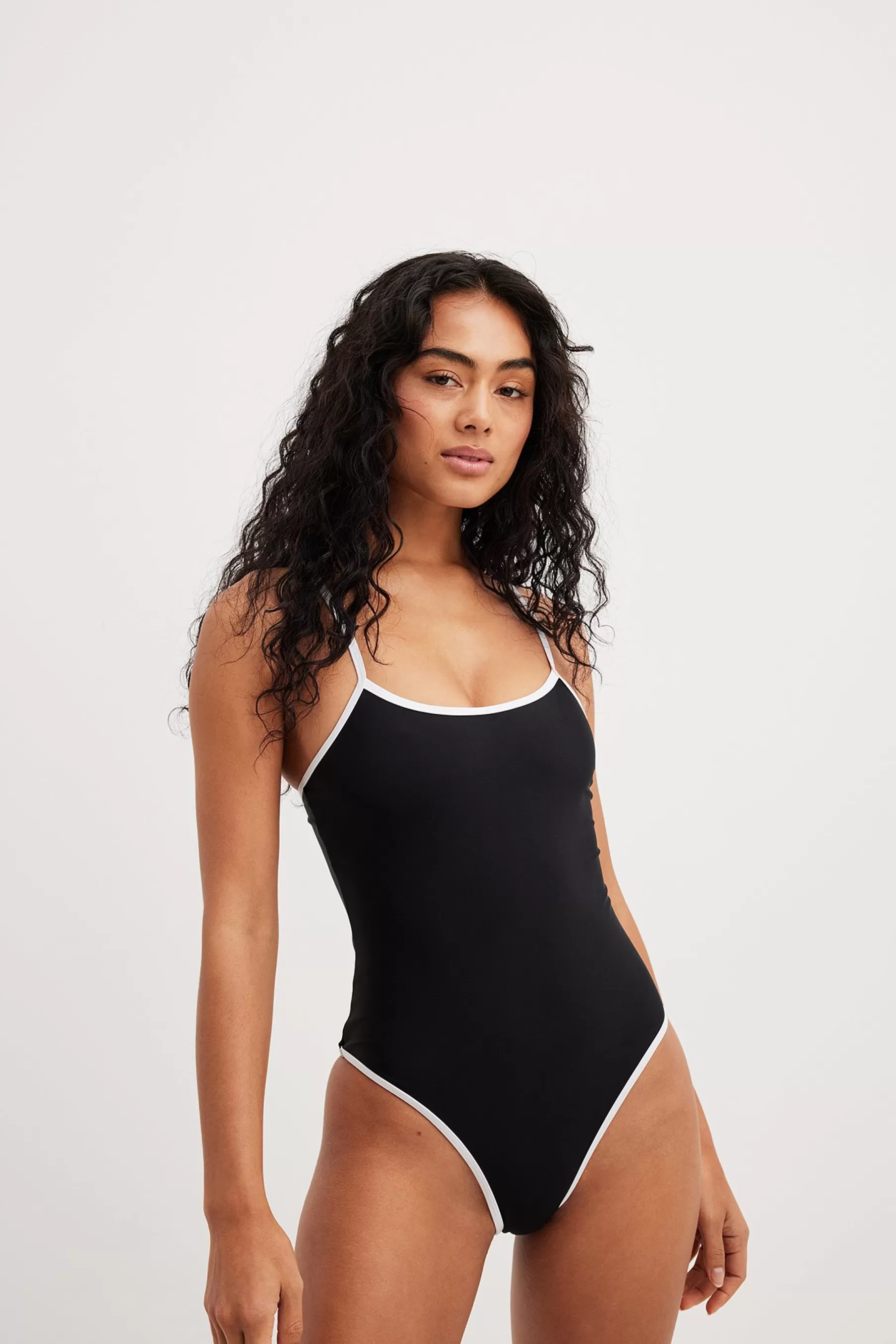 NA-KD Contrast Binding Detail Swimsuit Black