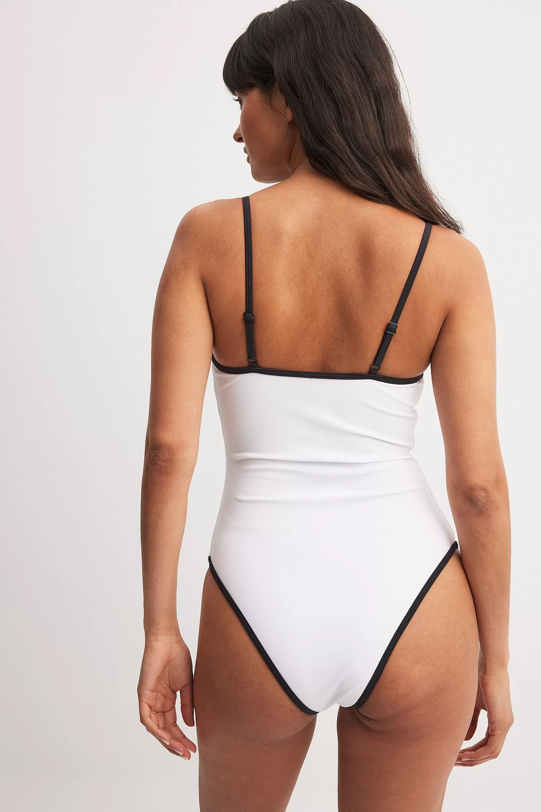 NA-KD Contrast Binding Detail Swimsuit White