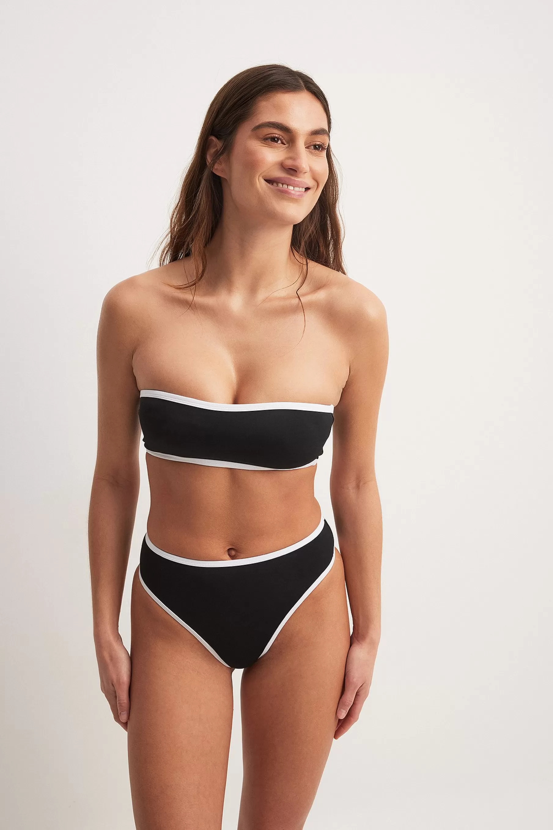 NA-KD Contrast Detail Padded Bikini Top Black