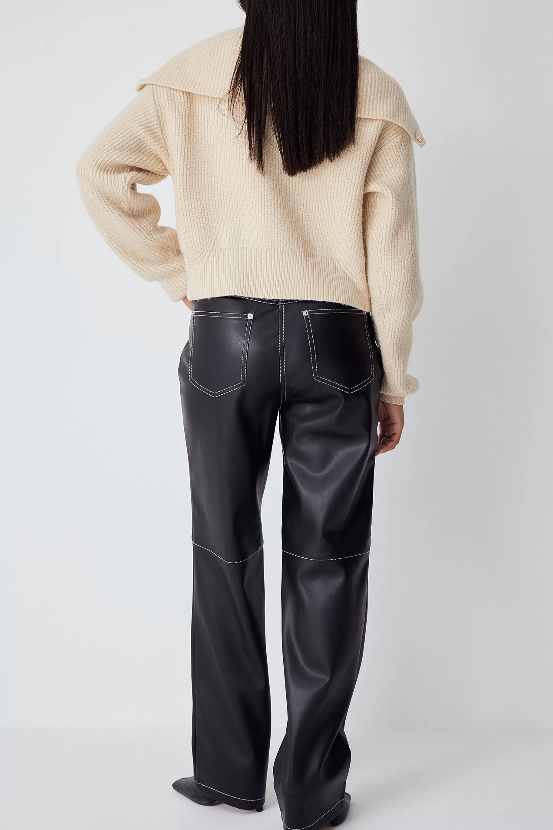 NA-KD Contrast PU Pants Black